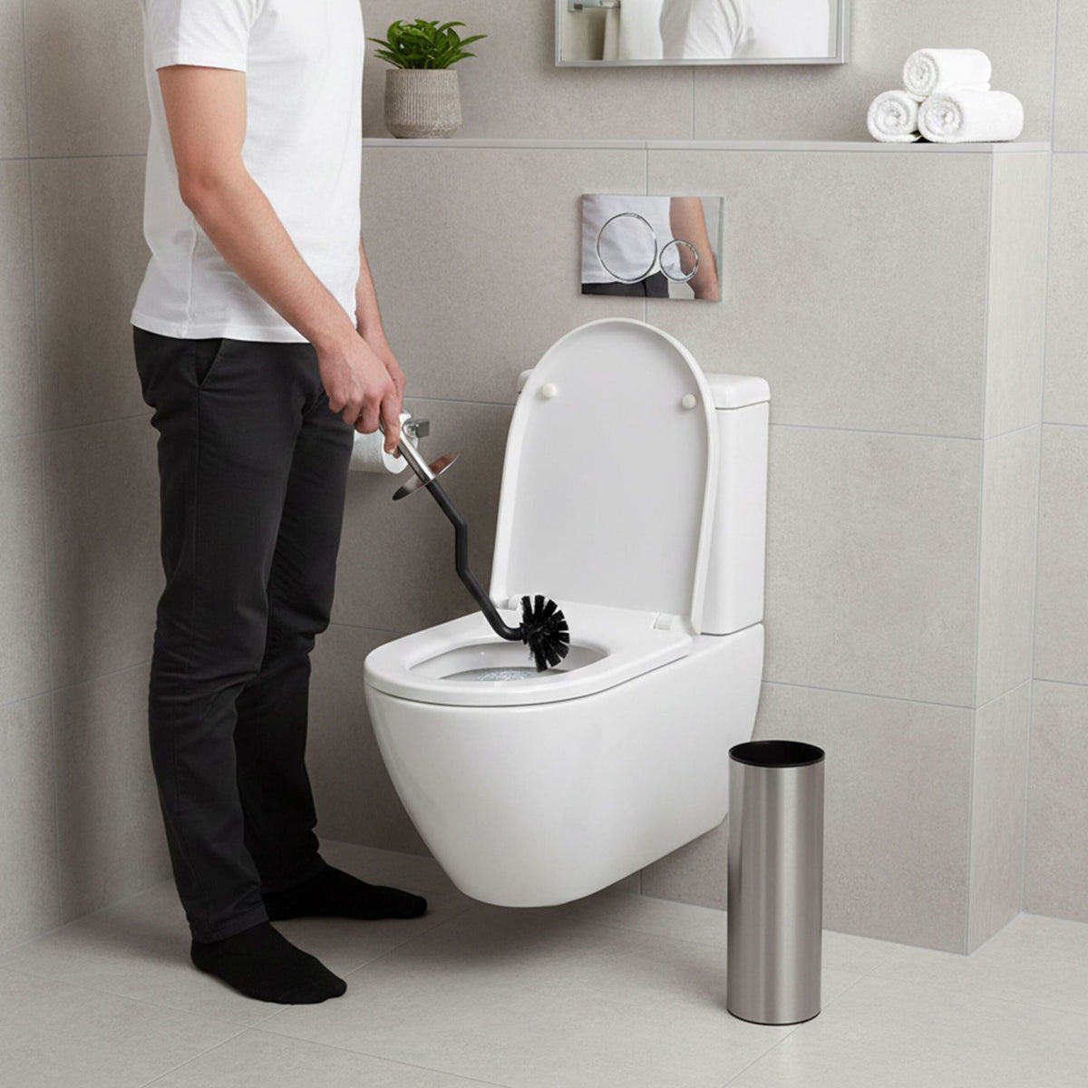 Rim-Cleaning Toilet Brush with Slim Holder