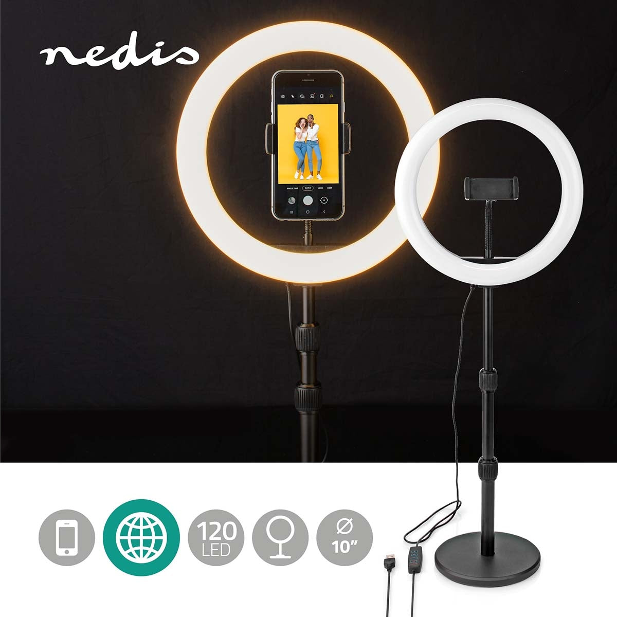 Ring light | 10 inch| 120 LEDs | 2700 - 6700 K| Desk | Black