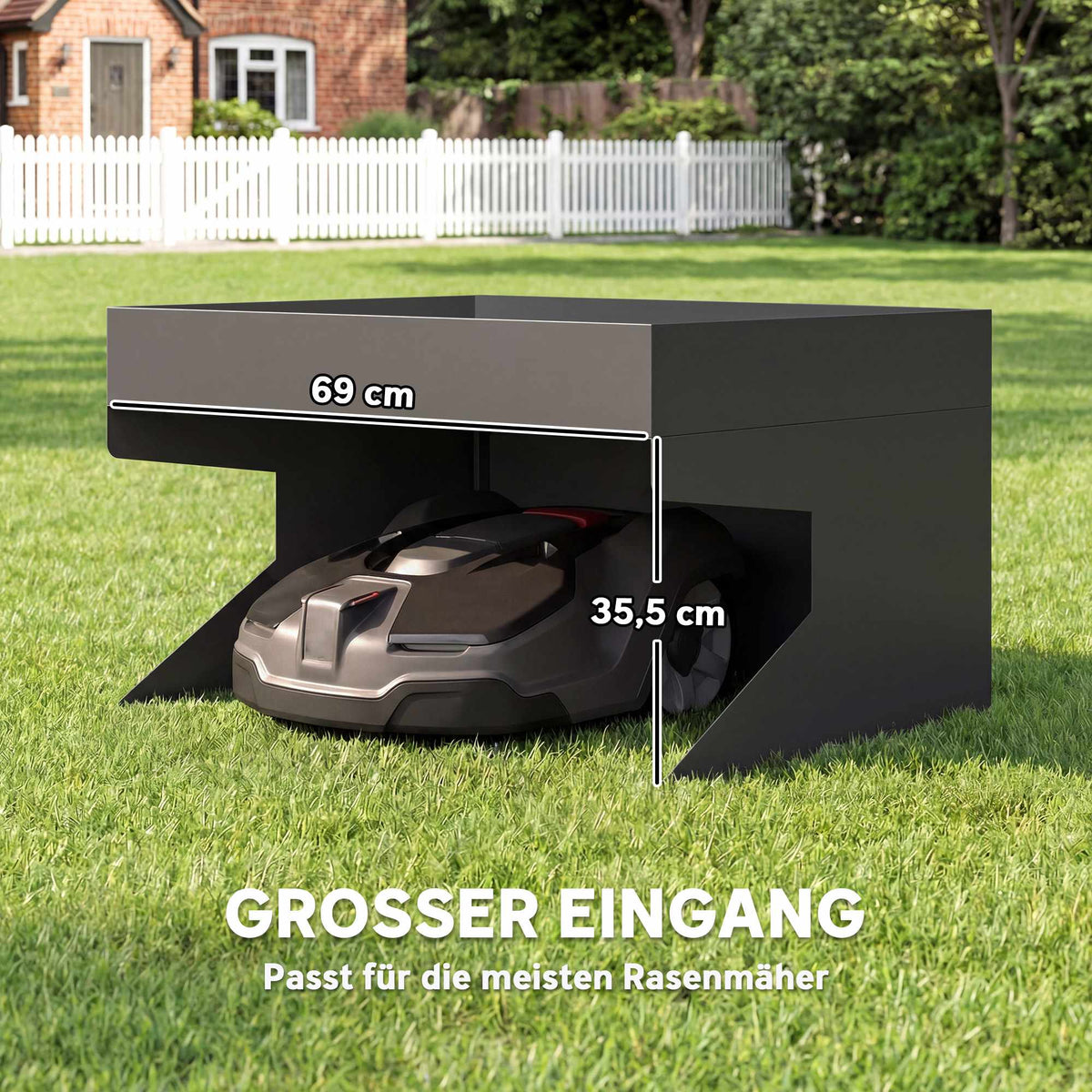 Robotic Lawn Mower Garage with Planter, Galvanized Steel