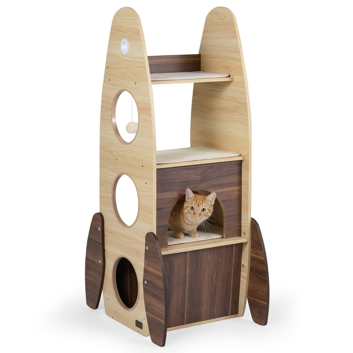 Rocket-Shaped Cat Tree with Sisal Mat & Platforms