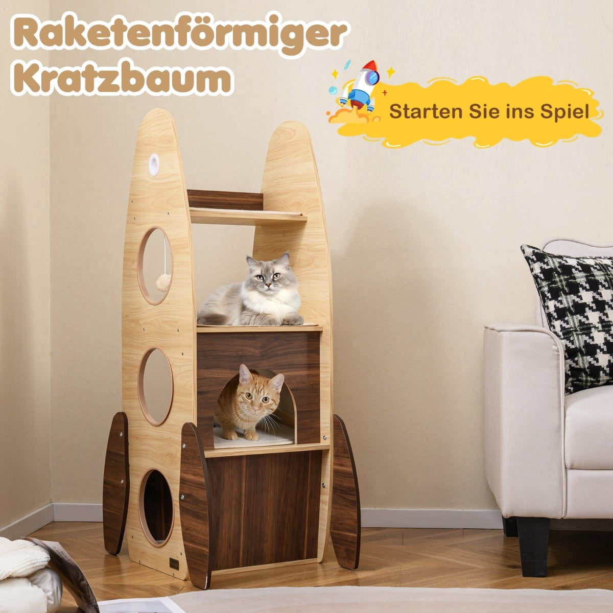 Rocket-Shaped Cat Tree with Sisal Mat & Platforms