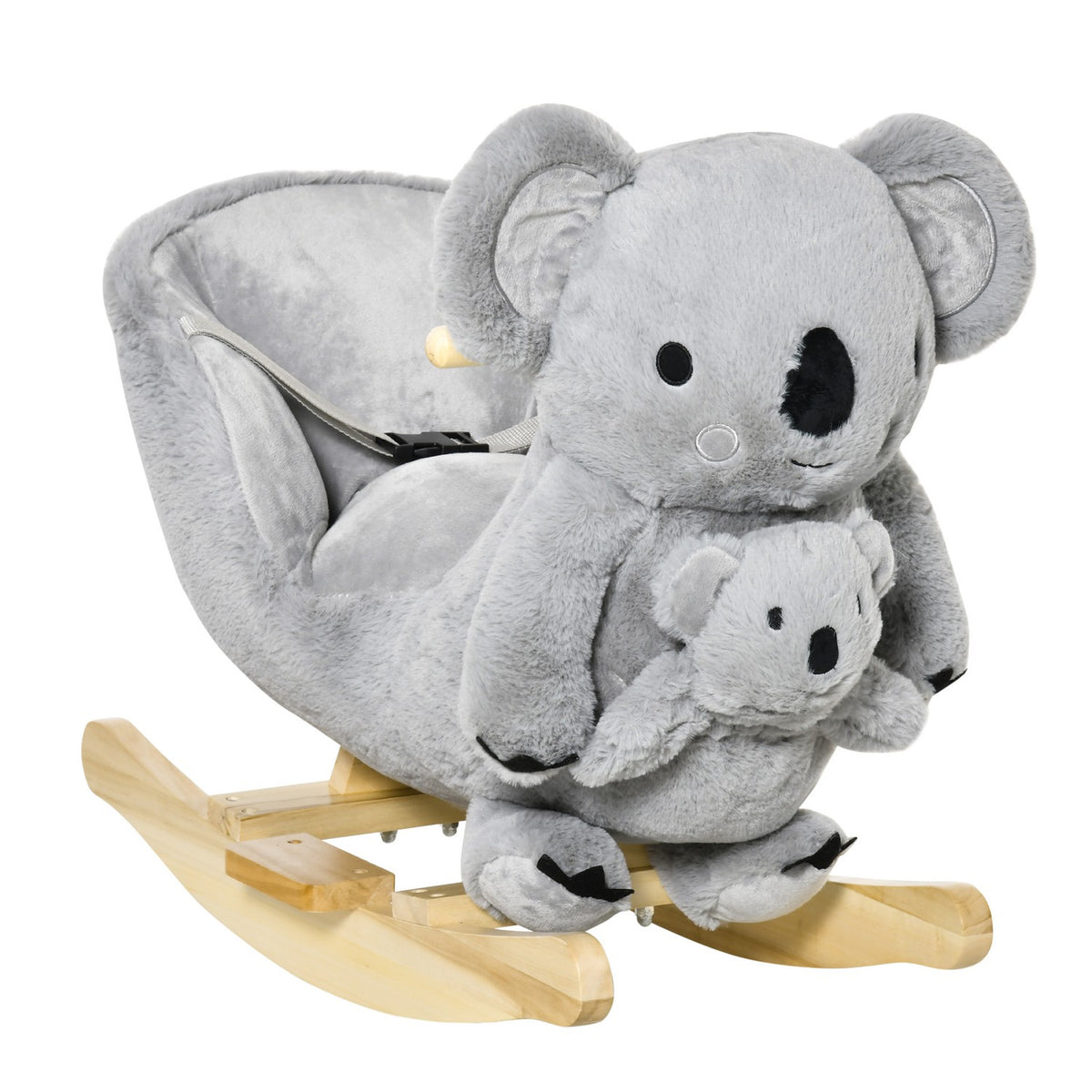 Rocking Animal Koala With Calling Toy For 18-36 Months, Koala Design In Gray, Plush And Wood, 60X33X50 Cm