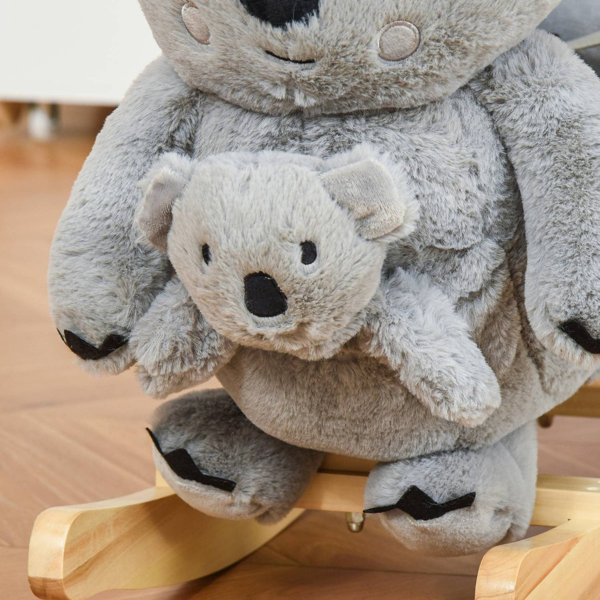 Rocking Animal Koala With Calling Toy For 18-36 Months, Koala Design In Gray, Plush And Wood, 60X33X50 Cm
