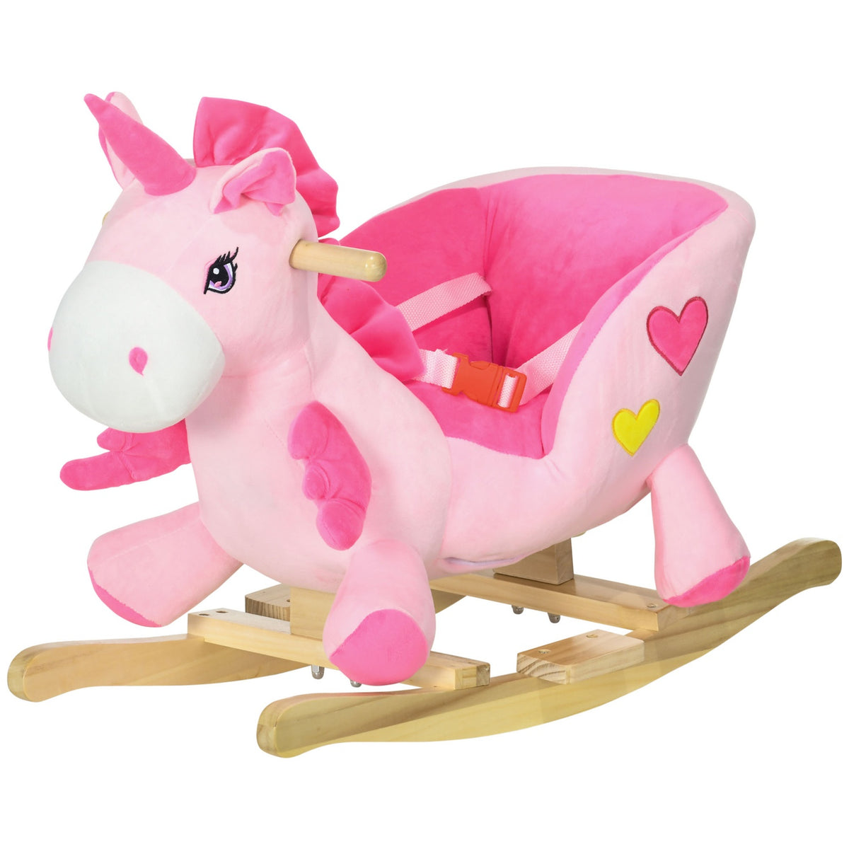 Rocking Animal Unicorn With Music And Footrest Flannel Children'S Rocking Chair For 1.5-3 Years, Lap Belt