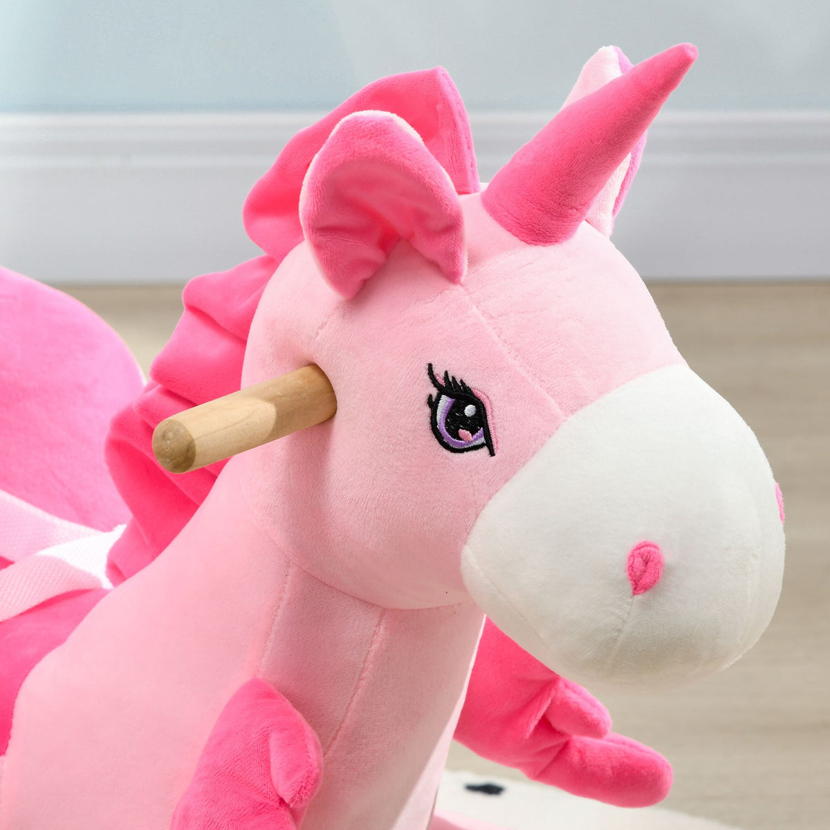 Rocking Animal Unicorn With Music And Footrest Flannel Children'S Rocking Chair For 1.5-3 Years, Lap Belt