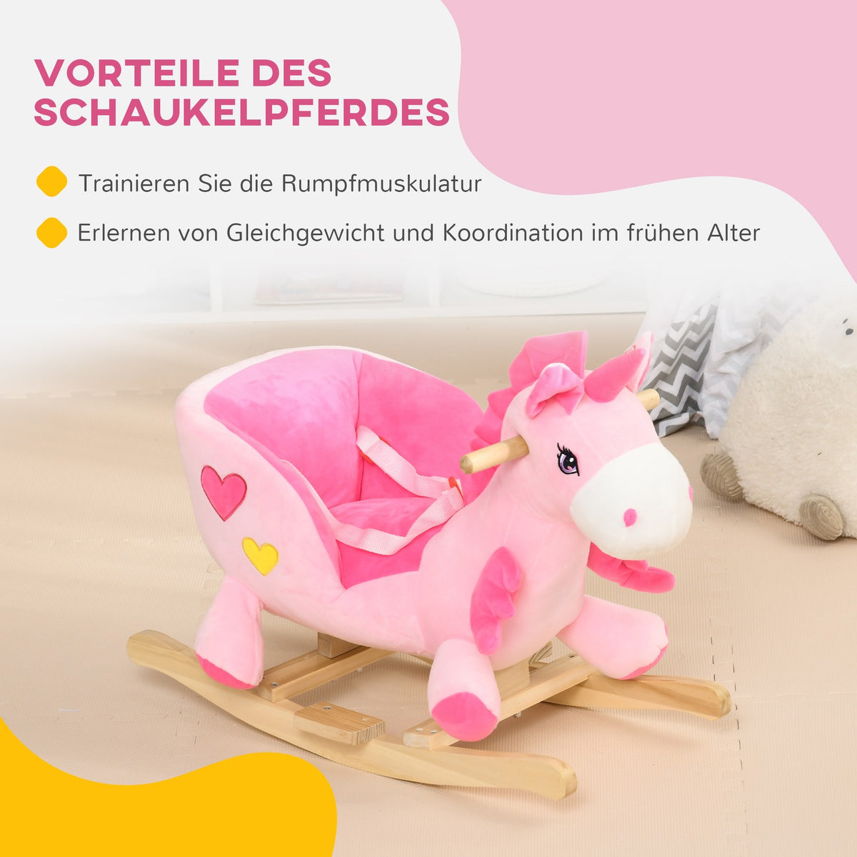 Rocking Animal Unicorn With Music And Footrest Flannel Children'S Rocking Chair For 1.5-3 Years, Lap Belt