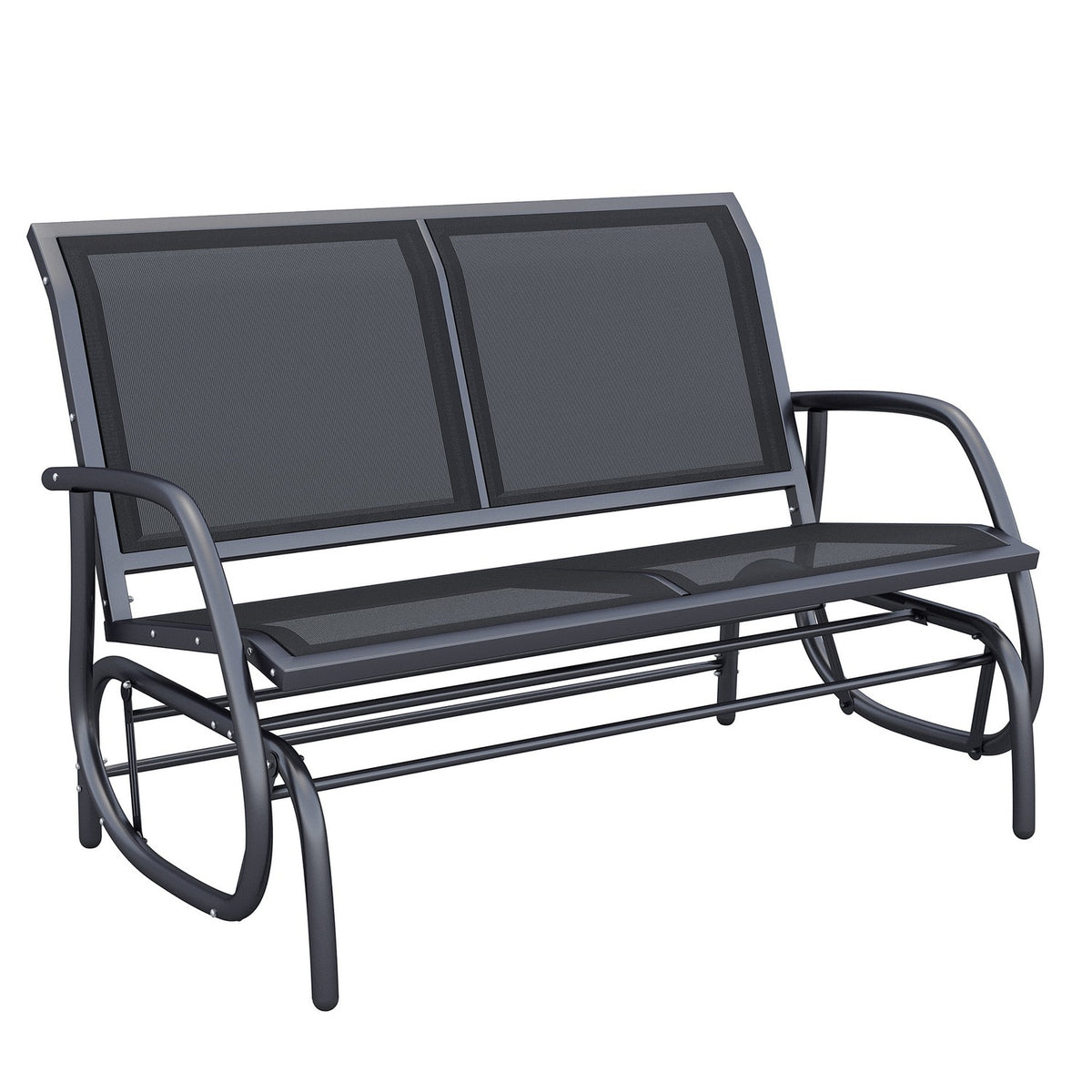 Rocking Chair 2-Seater Garden Bench Garden Swing Seat Park Bench Metal Garden Furniture Black 120 X 70 X 88 Cm