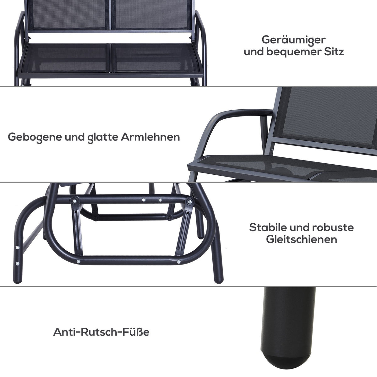 Rocking Chair 2-Seater Garden Bench Garden Swing Seat Park Bench Metal Garden Furniture Black 120 X 70 X 88 Cm