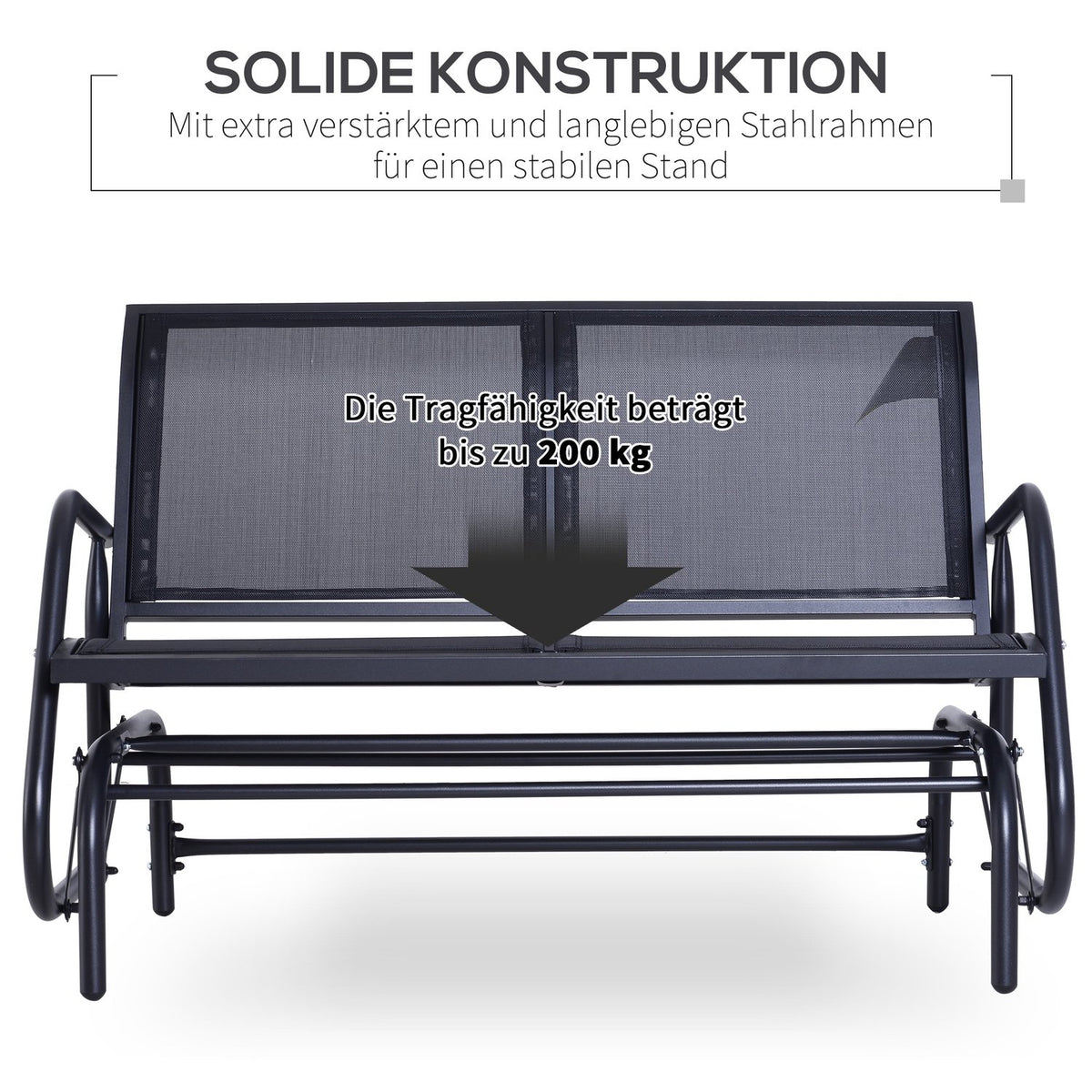 Rocking Chair 2-Seater Garden Bench Garden Swing Seat Park Bench Metal Garden Furniture Black 120 X 70 X 88 Cm