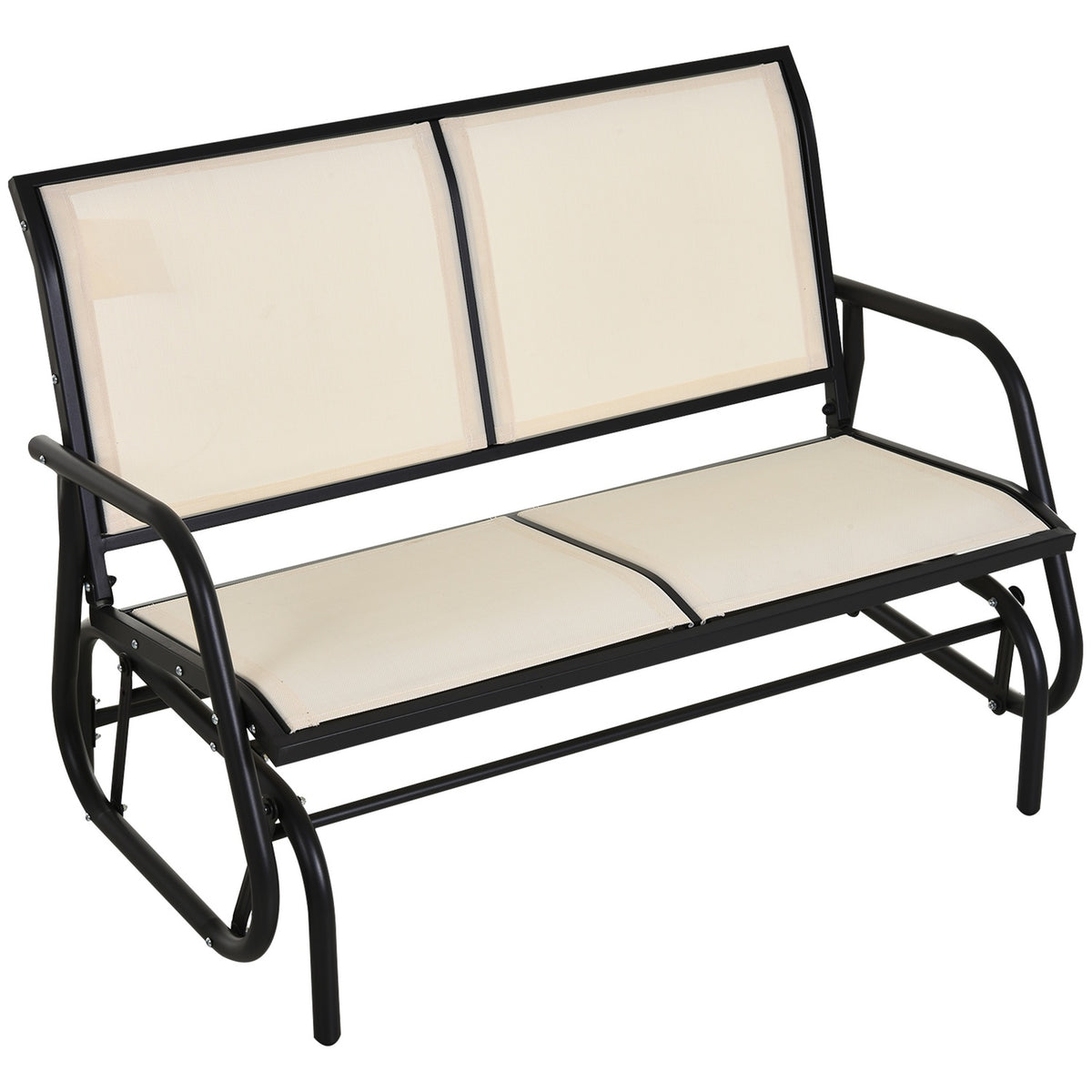 Rocking Chair 2-Seater Garden Bench Garden Swing Seat Park Bench Metal Garden Furniture Black + Beige 120 X 70 X 85 Cm