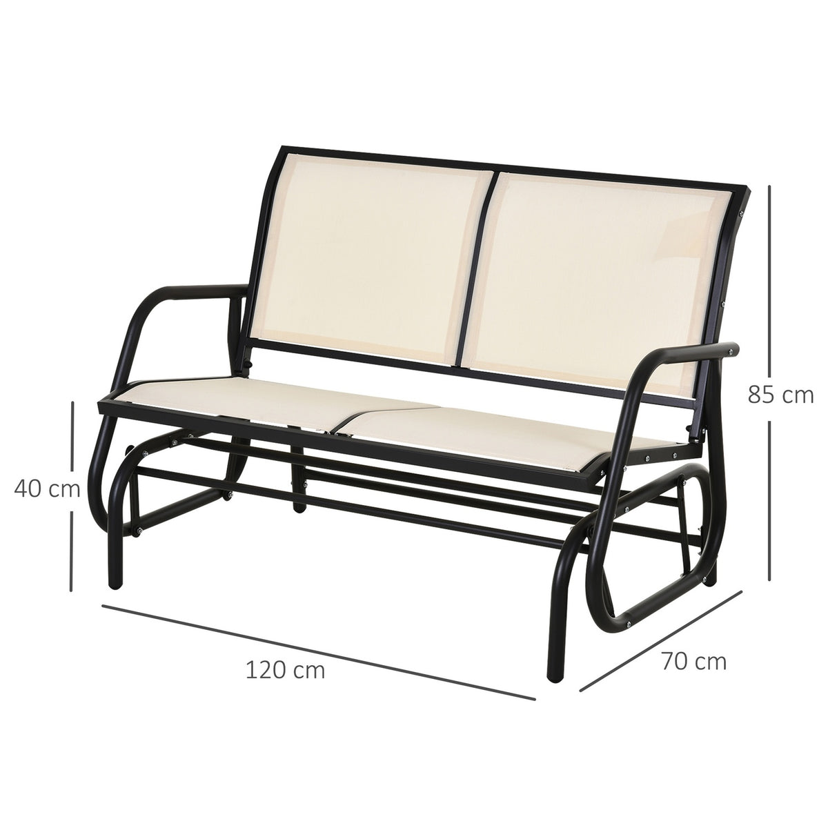 Rocking Chair 2-Seater Garden Bench Garden Swing Seat Park Bench Metal Garden Furniture Black + Beige 120 X 70 X 85 Cm