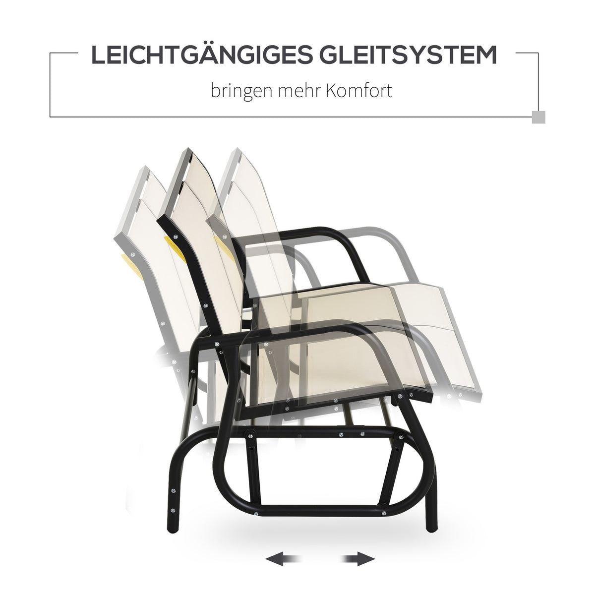 Rocking Chair 2-Seater Garden Bench Garden Swing Seat Park Bench Metal Garden Furniture Black + Beige 120 X 70 X 85 Cm