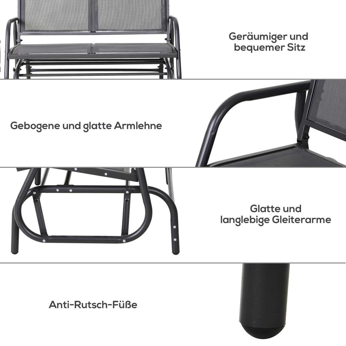 Rocking Chair 2-Seater Garden Bench Garden Swing Seat Park Bench Metal Garden Furniture Gray 120 X 70 X 85 Cm