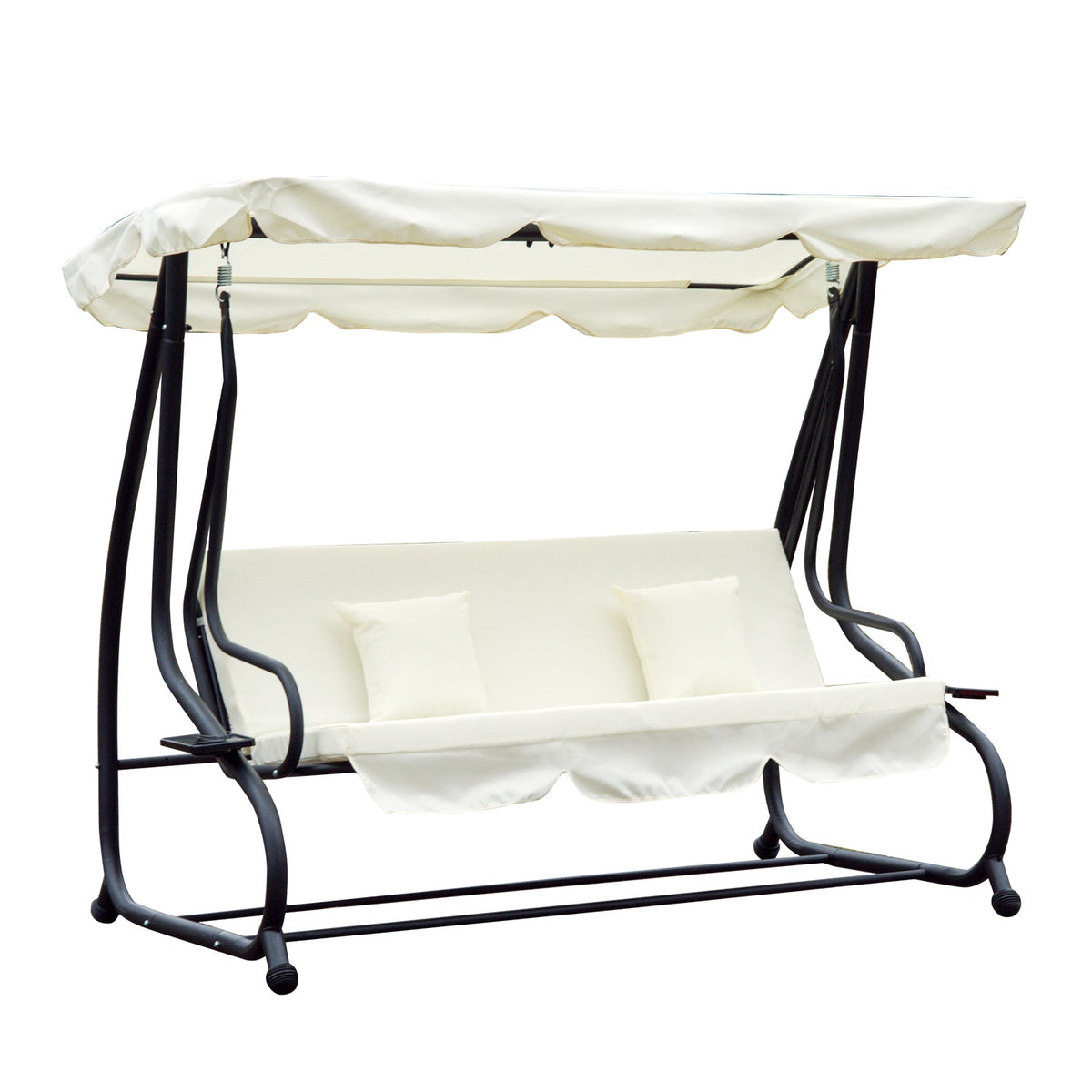 Rocking Chair 3-Seater Hollywood Swing With Seat And Backrests, Tray, Adjustable Roof Angle, Cream