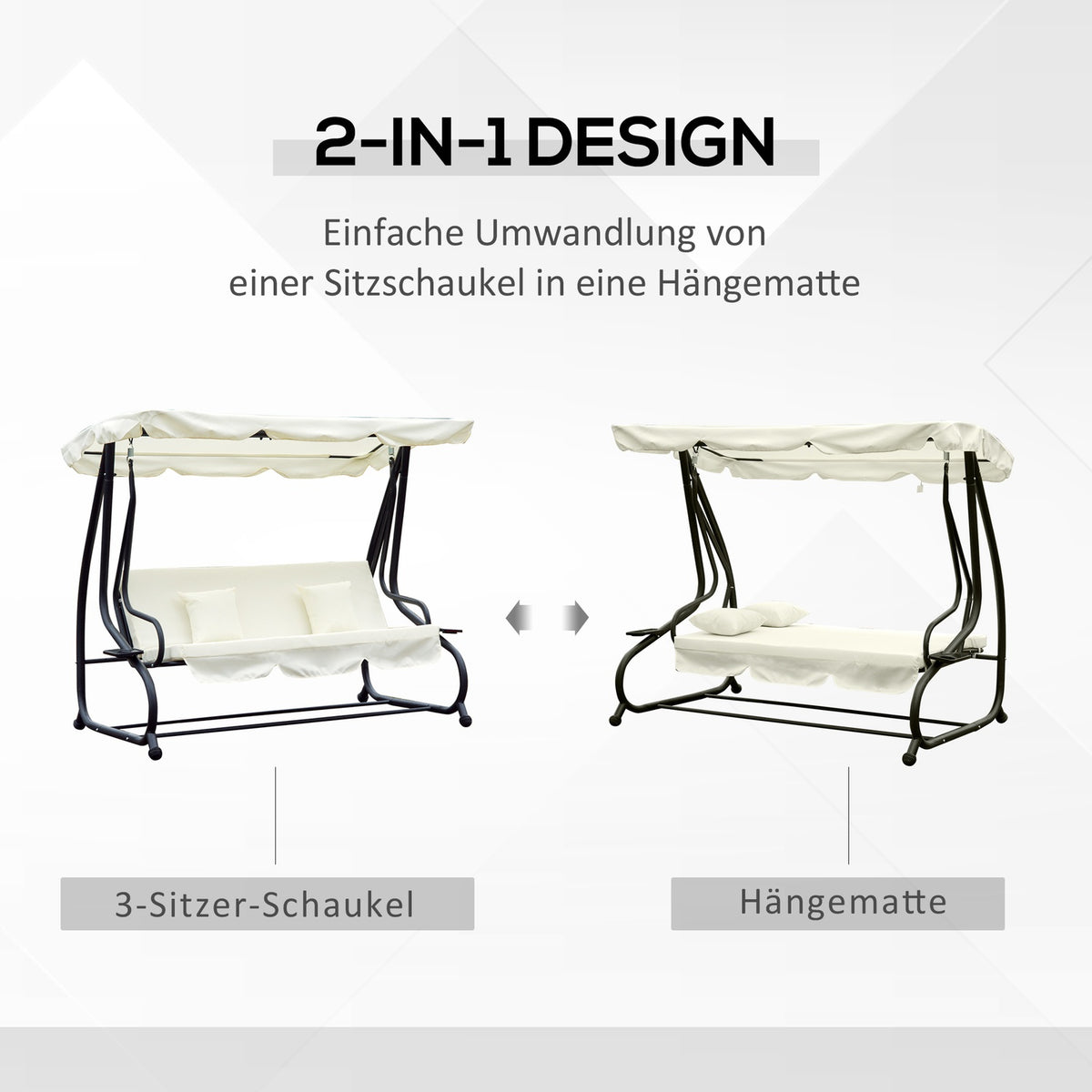 Rocking Chair 3-Seater Hollywood Swing With Seat And Backrests, Tray, Adjustable Roof Angle, Cream