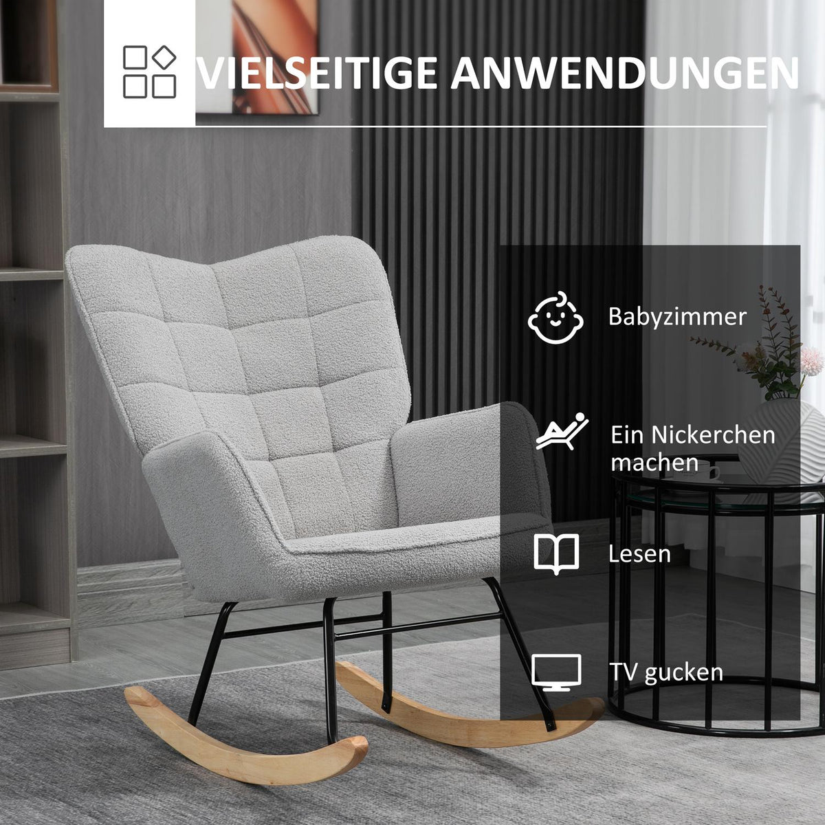 Rocking Chair, Accent Chair, Living Room Chair, Relaxation Chair, Load Capacity Up To 120 Kg, Berber Fleece, Light Gray 71 X 92 X 101 Cm