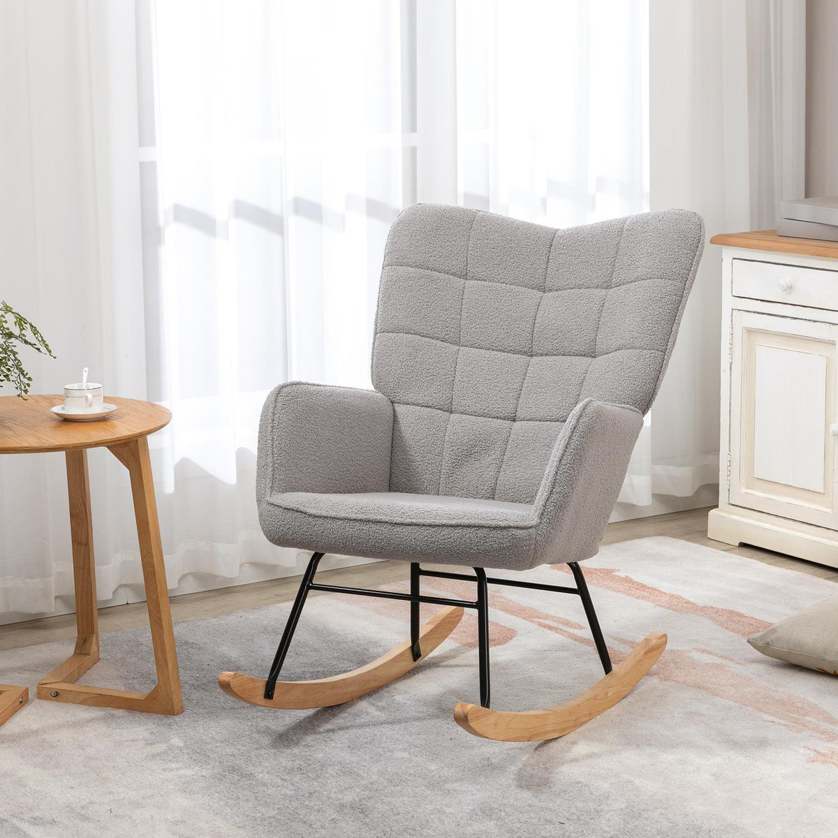 Rocking Chair, Accent Chair, Living Room Chair, Relaxation Chair, Load Capacity Up To 120 Kg, Berber Fleece, Light Gray 71 X 92 X 101 Cm