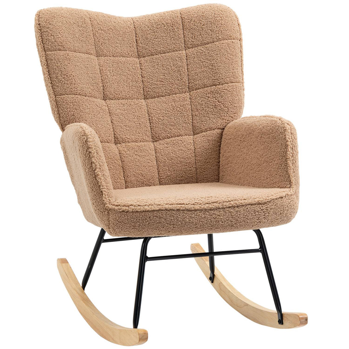 Rocking Chair, Accent Chair, Relaxation Chair In Imitation Lambskin, For Bedroom, Up To 120 Kg, Brown