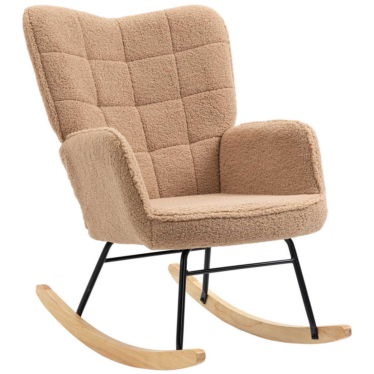 Rocking Chair, Accent Chair, Relaxation Chair In Imitation Lambskin, For Bedroom, Up To 120 Kg, Brown