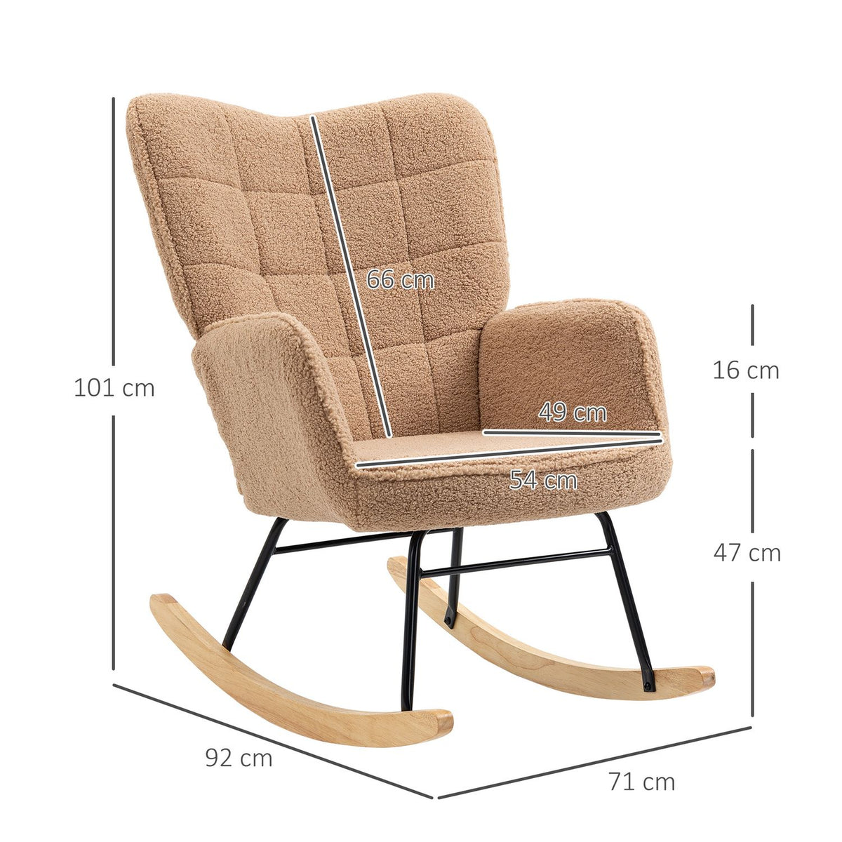 Rocking Chair, Accent Chair, Relaxation Chair In Imitation Lambskin, For Bedroom, Up To 120 Kg, Brown