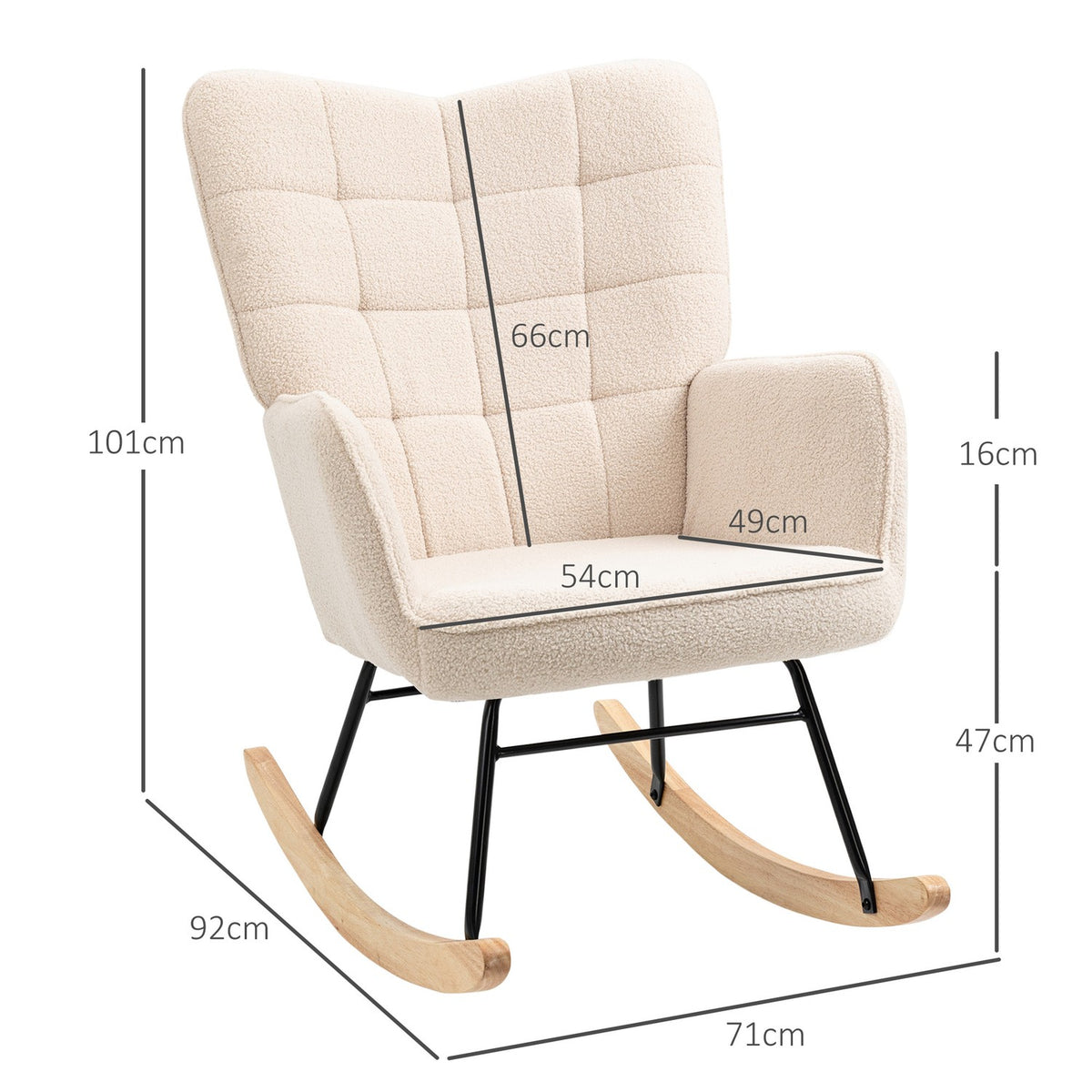 Rocking Chair, Accent Chair, Relaxation Chair With Berber Fleece, For Bedroom, Up To 120 Kg, Beige, 71X92X101 Cm
