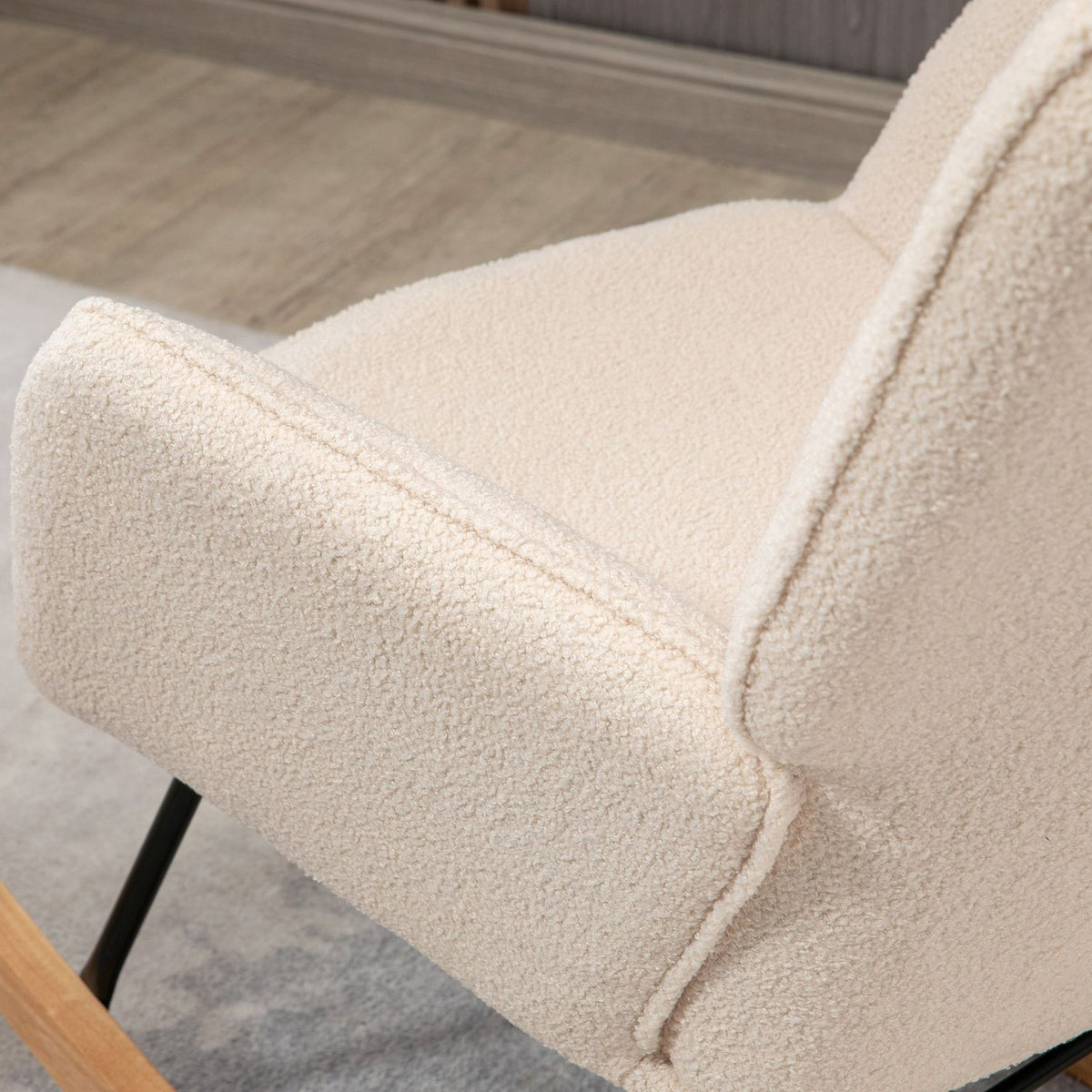 Rocking Chair, Accent Chair, Relaxation Chair With Berber Fleece, For Bedroom, Up To 120 Kg, Beige, 71X92X101 Cm