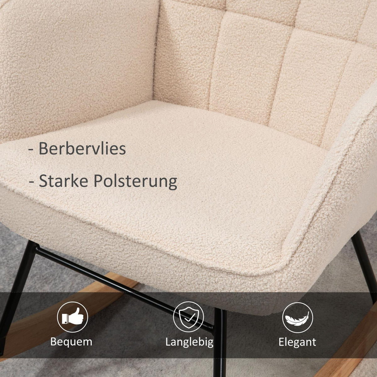 Rocking Chair, Accent Chair, Relaxation Chair With Berber Fleece, For Bedroom, Up To 120 Kg, Beige, 71X92X101 Cm