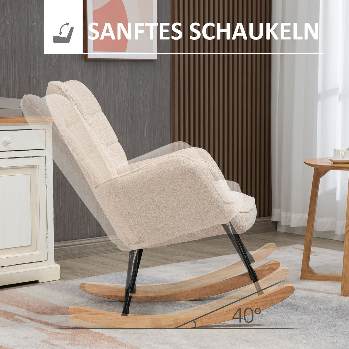 Rocking Chair, Accent Chair, Relaxation Chair With Berber Fleece, For Bedroom, Up To 120 Kg, Beige, 71X92X101 Cm