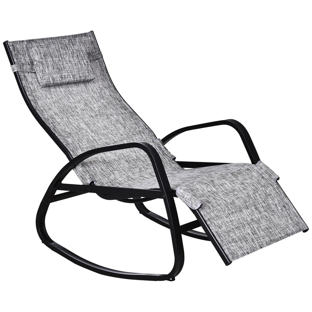 Rocking Chair Adjustable Backrest Footrest Rocking Lounger with Pillow Garden Lounger Textline Gray 64 x 69 x 108 cm for Patio & Balcony |