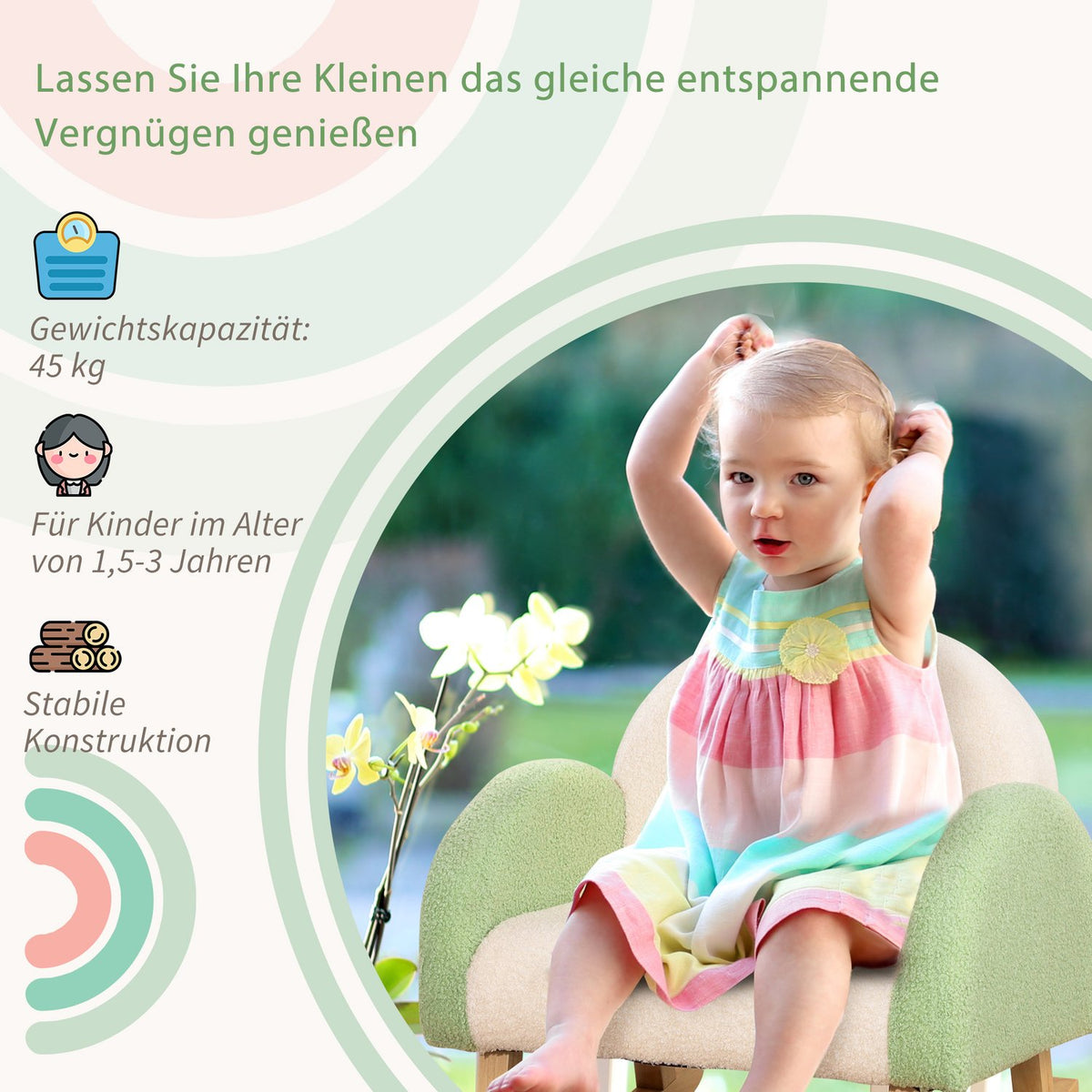 Rocking Chair Children'S Sofa, Cozy Children'S Armchair In Imitation Lambskin, Eucalyptus Wood, Green, From 3 Years, Perfect For Children'S Rooms