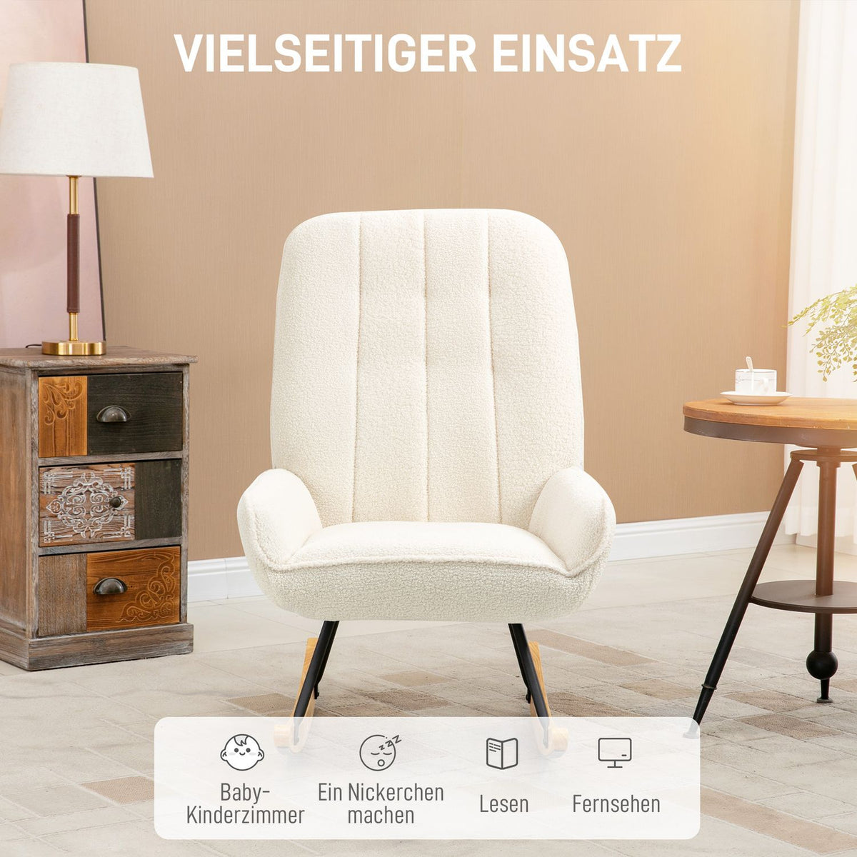 Rocking Chair, Comfortable Swing Chair With Sherpa Fleece, For Bedrooms And Children'S Rooms, Up To 150 Kg, 63X95X97Cm