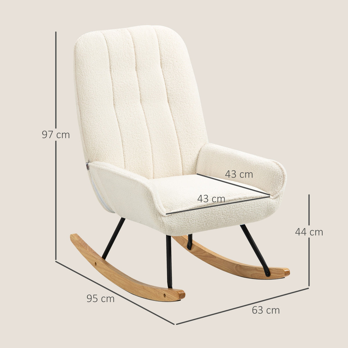 Rocking Chair, Comfortable Swing Chair With Sherpa Fleece, For Bedrooms And Children'S Rooms, Up To 150 Kg, 63X95X97Cm