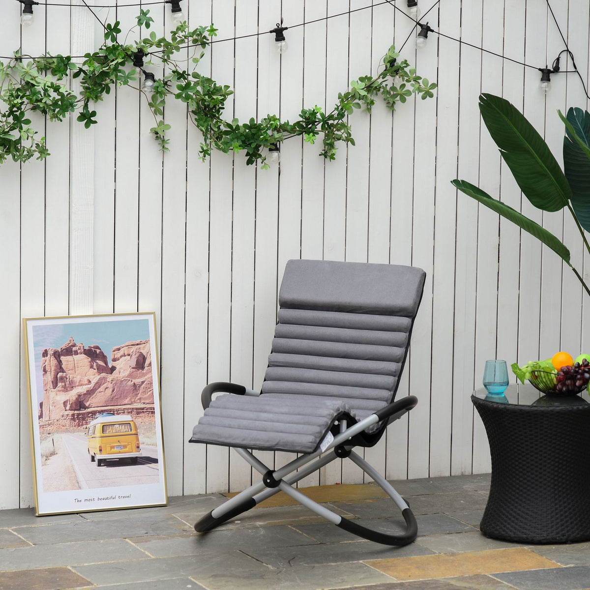 Rocking Chair Ergonomic 2 In 1 Swing Chair Garden Chair Rocking Lounger Metal Textline Spherical Dark Gray 145 X 74 X 88 Cm