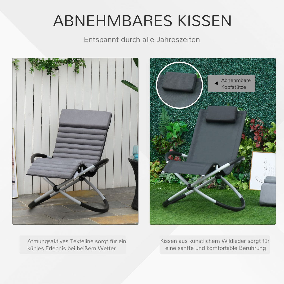 Rocking Chair Ergonomic 2 In 1 Swing Chair Garden Chair Rocking Lounger Metal Textline Spherical Dark Gray 145 X 74 X 88 Cm