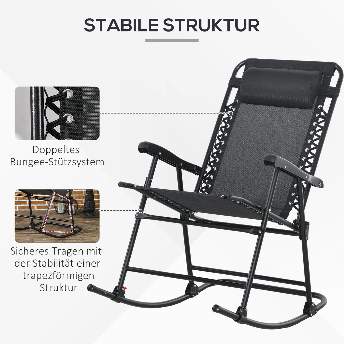 Rocking Chair Folding Garden Chair Swing Chair Pillow Up To 120Kg Garden Balcony Mesh Black 95X64X106Cm