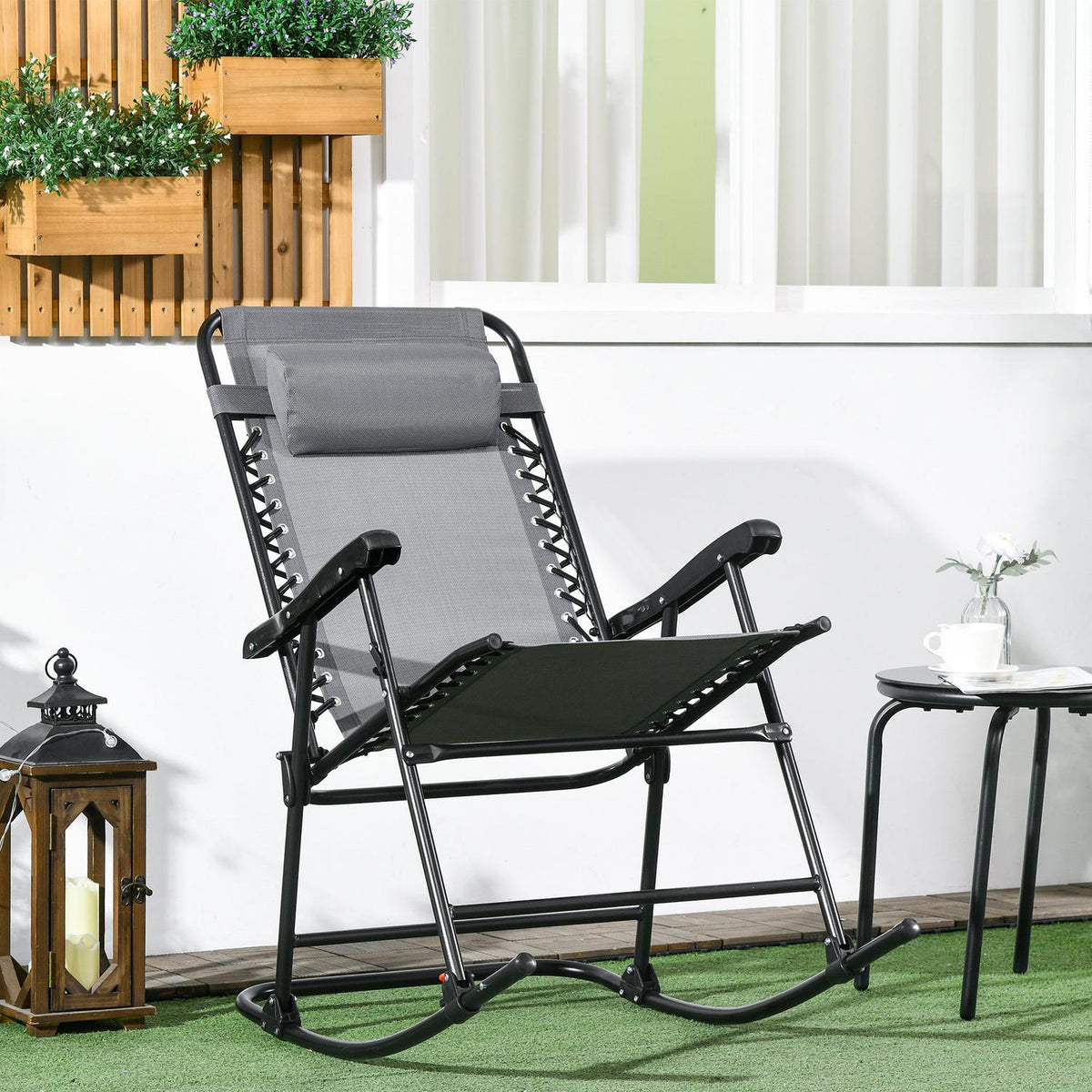 Rocking Chair Folding Garden Chair Swing Chair Pillow Up To 120Kg Garden Balcony Mesh Light Gray 95X64X106Cm