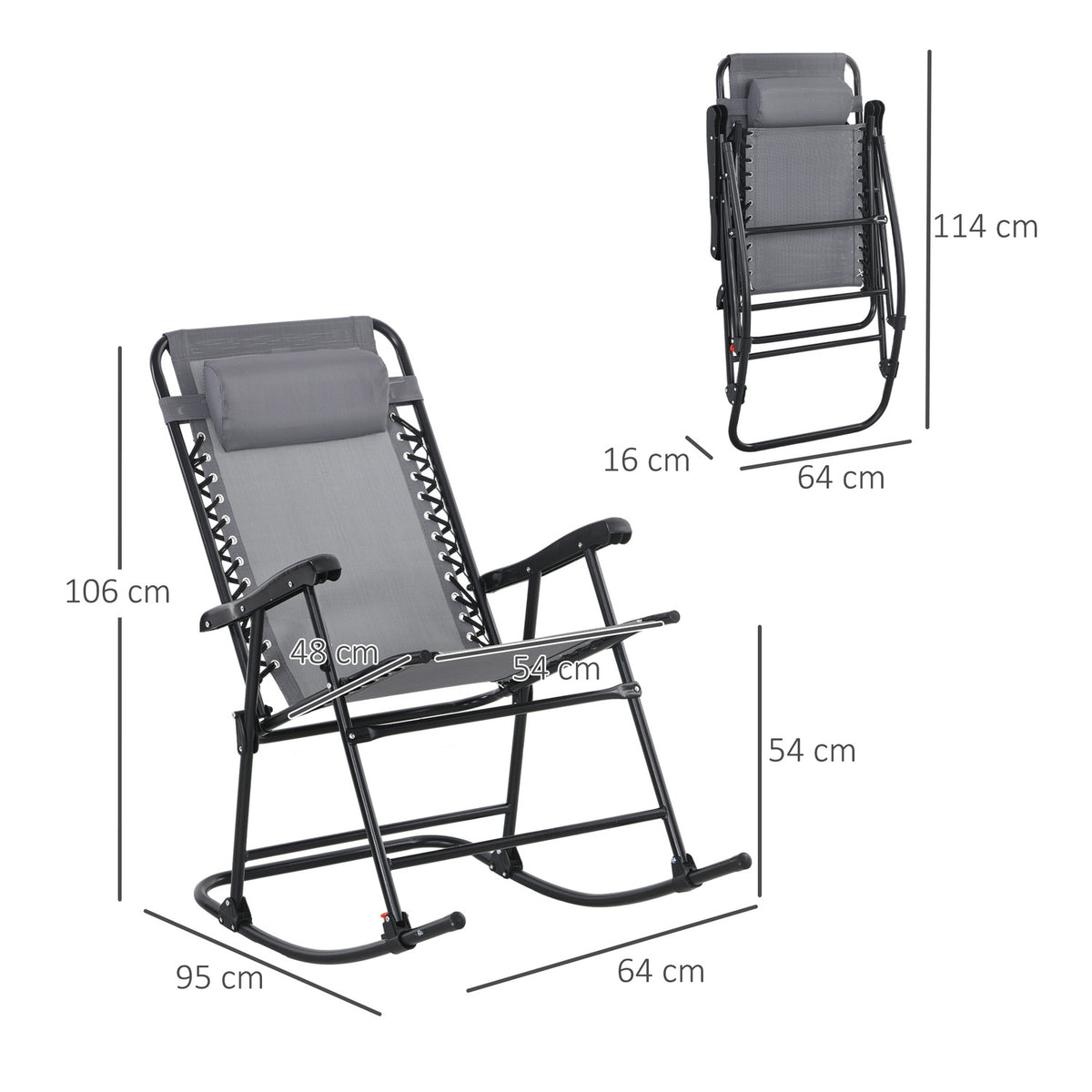 Rocking Chair Folding Garden Chair Swing Chair Pillow Up To 120Kg Garden Balcony Mesh Light Gray 95X64X106Cm