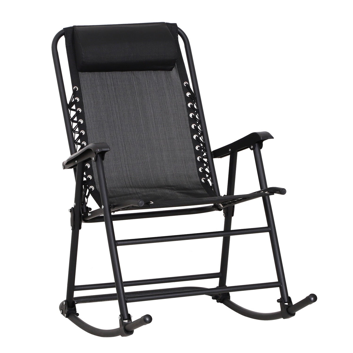 Rocking Chair, Folding Rocking Lounger, Garden Lounger, Swing Lounger, Rocking Chair With Pillow, Steel + Textline, Black Up To 120 Kg