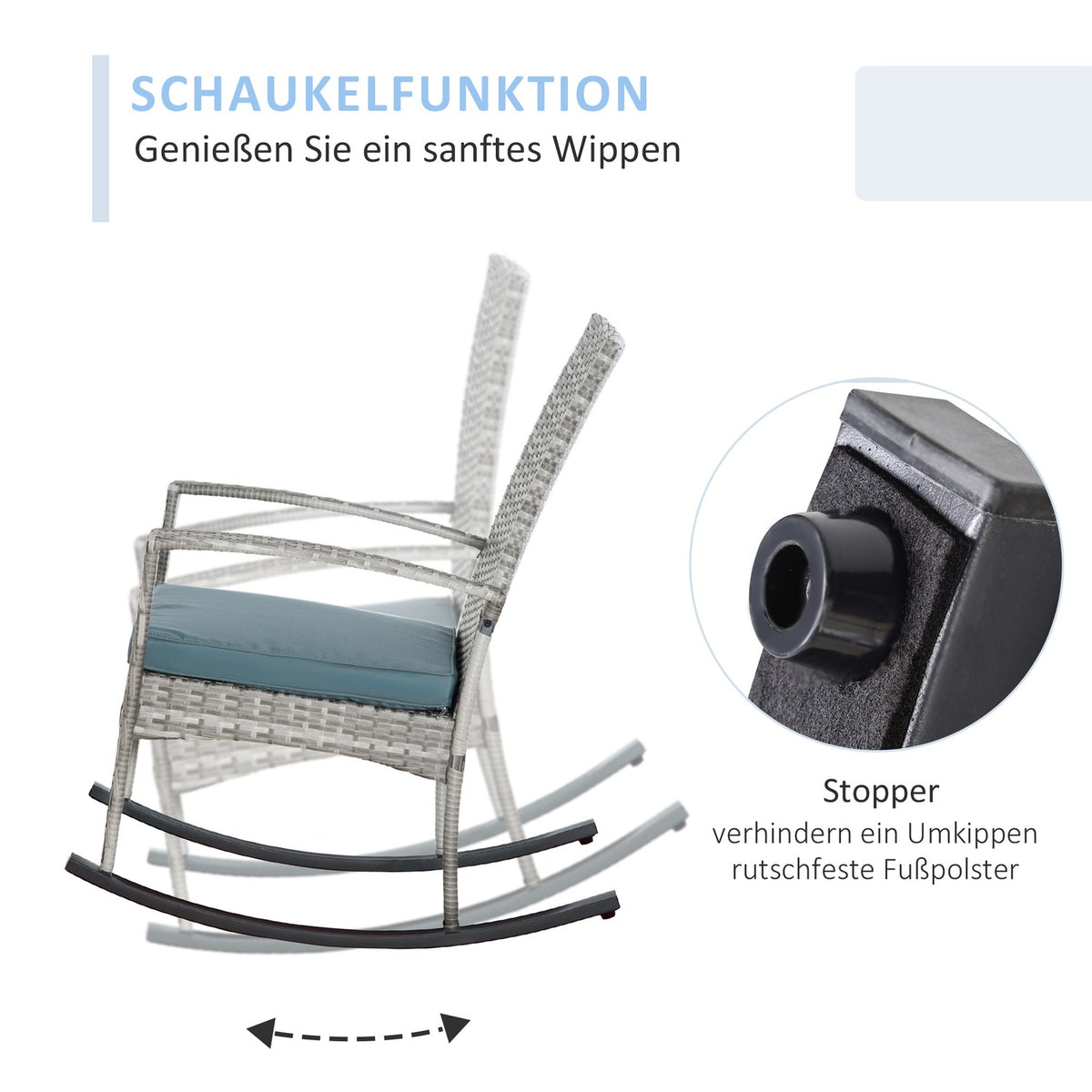 Rocking Chair Garden Chair With Cushions, Polyrattan + Metal, Gray, 66 X 88 X 98 Cm