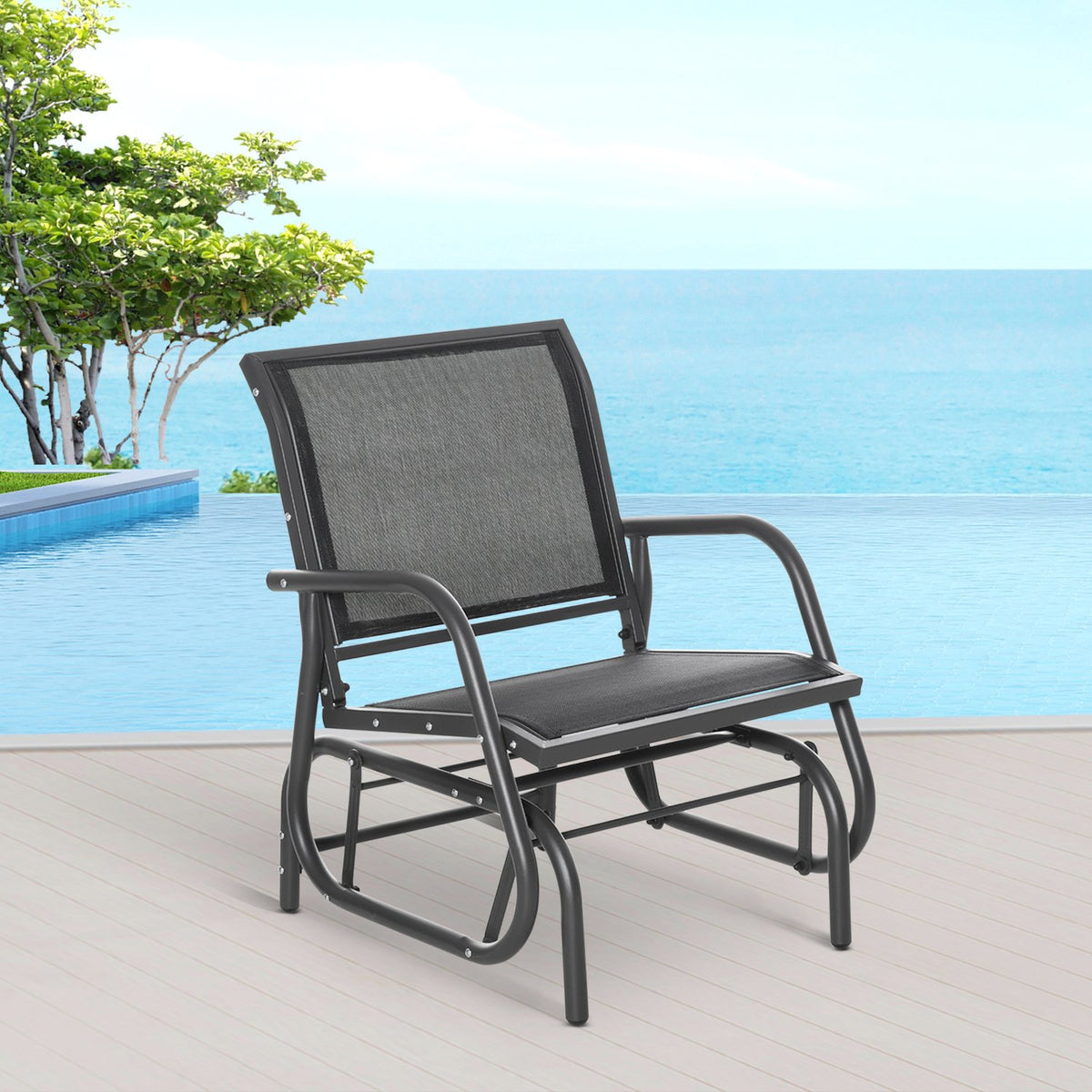 Rocking Chair Garden Garden Chair Relax Chair Garden Swing Metal Rocking Chair For Patio Balcony Mesh Black 75 X 66 X 85 Cm