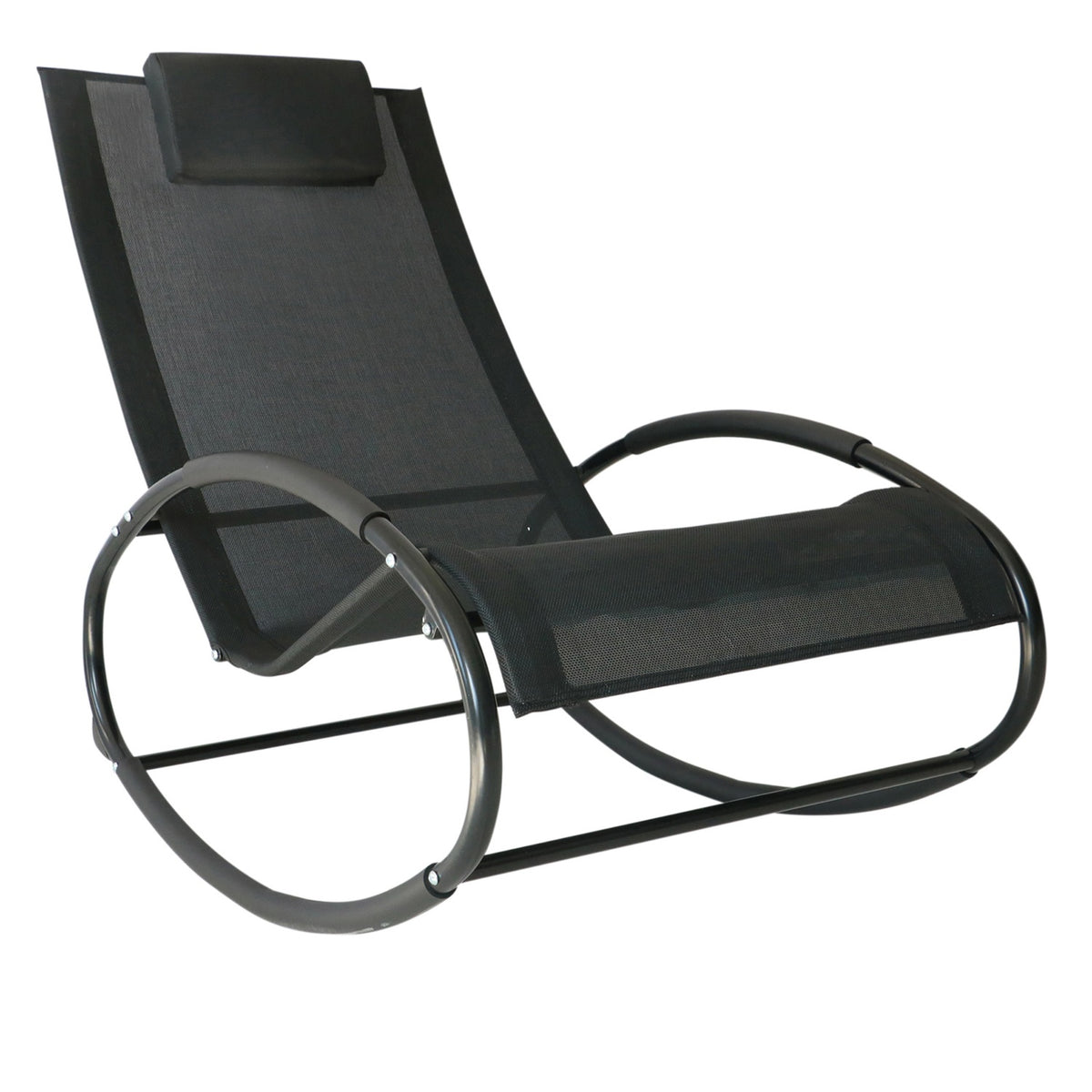 Rocking Chair, Garden Lounger, Swing Lounger, 1 X Pillow, Weatherproof Steel + Textline Black, Up To 120 Kg, 105 X 62 X 88 Cm
