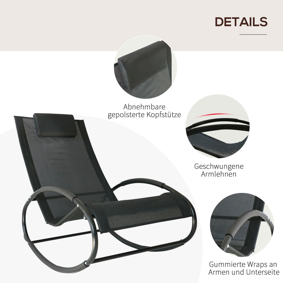 Rocking Chair, Garden Lounger, Swing Lounger, 1 X Pillow, Weatherproof Steel + Textline Black, Up To 120 Kg, 105 X 62 X 88 Cm