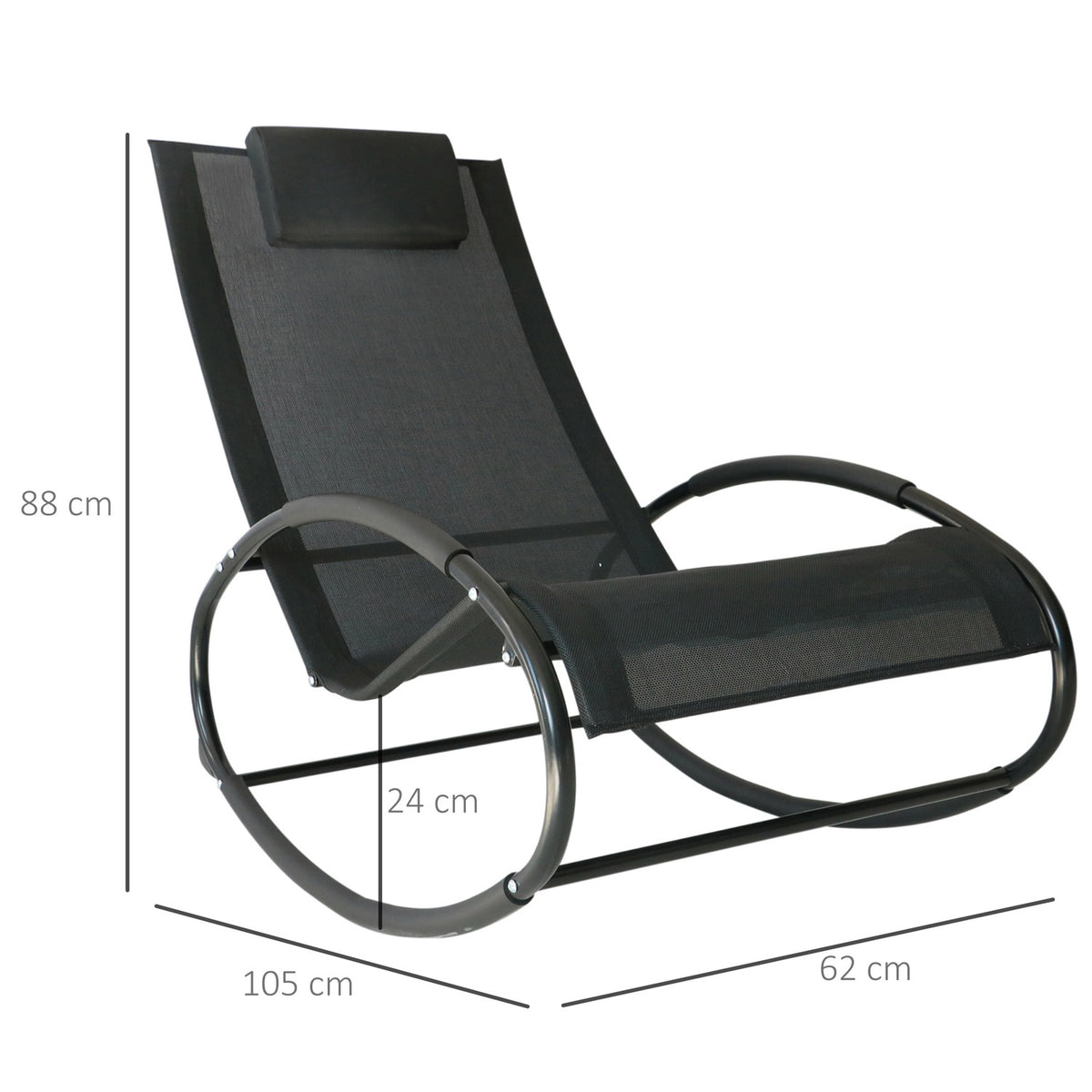 Rocking Chair, Garden Lounger, Swing Lounger, 1 X Pillow, Weatherproof Steel + Textline Black, Up To 120 Kg, 105 X 62 X 88 Cm