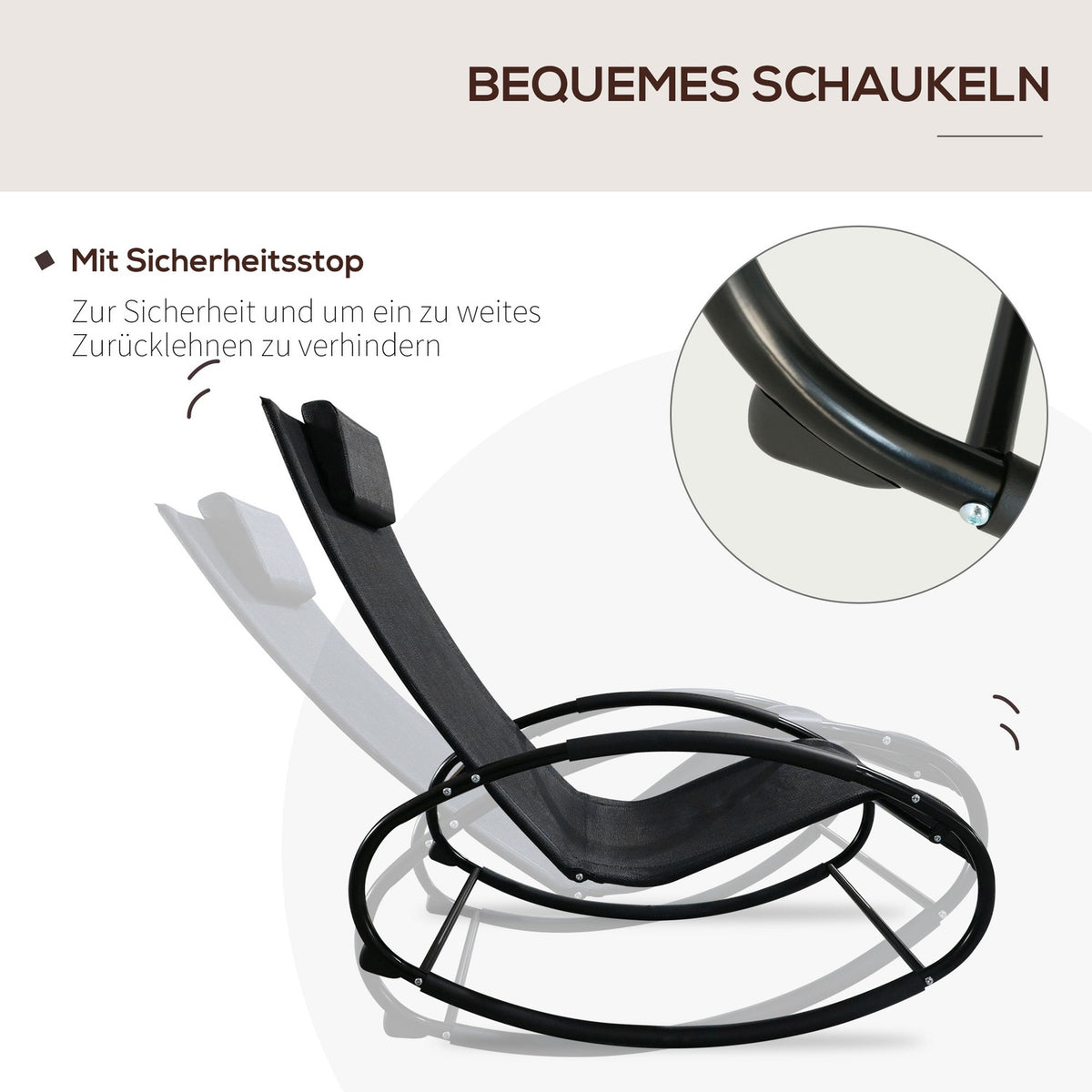 Rocking Chair, Garden Lounger, Swing Lounger, 1 X Pillow, Weatherproof Steel + Textline Black, Up To 120 Kg, 105 X 62 X 88 Cm