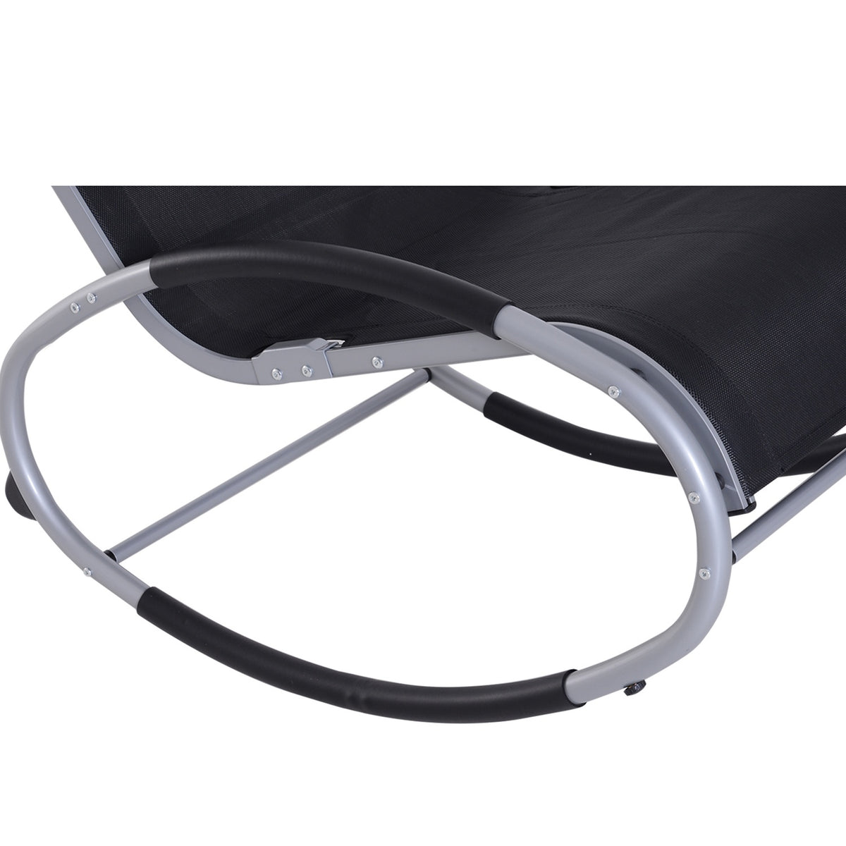 Rocking Chair, Garden Lounger, Swing Lounger With Pillow, Weatherproof, Aluminum + Text Line, Black, Up To 120 Kg, 120 X 61 X 88 Cm