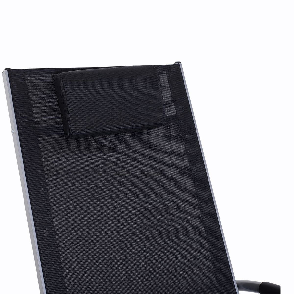 Rocking Chair, Garden Lounger, Swing Lounger With Pillow, Weatherproof, Aluminum + Text Line, Black, Up To 120 Kg, 120 X 61 X 88 Cm