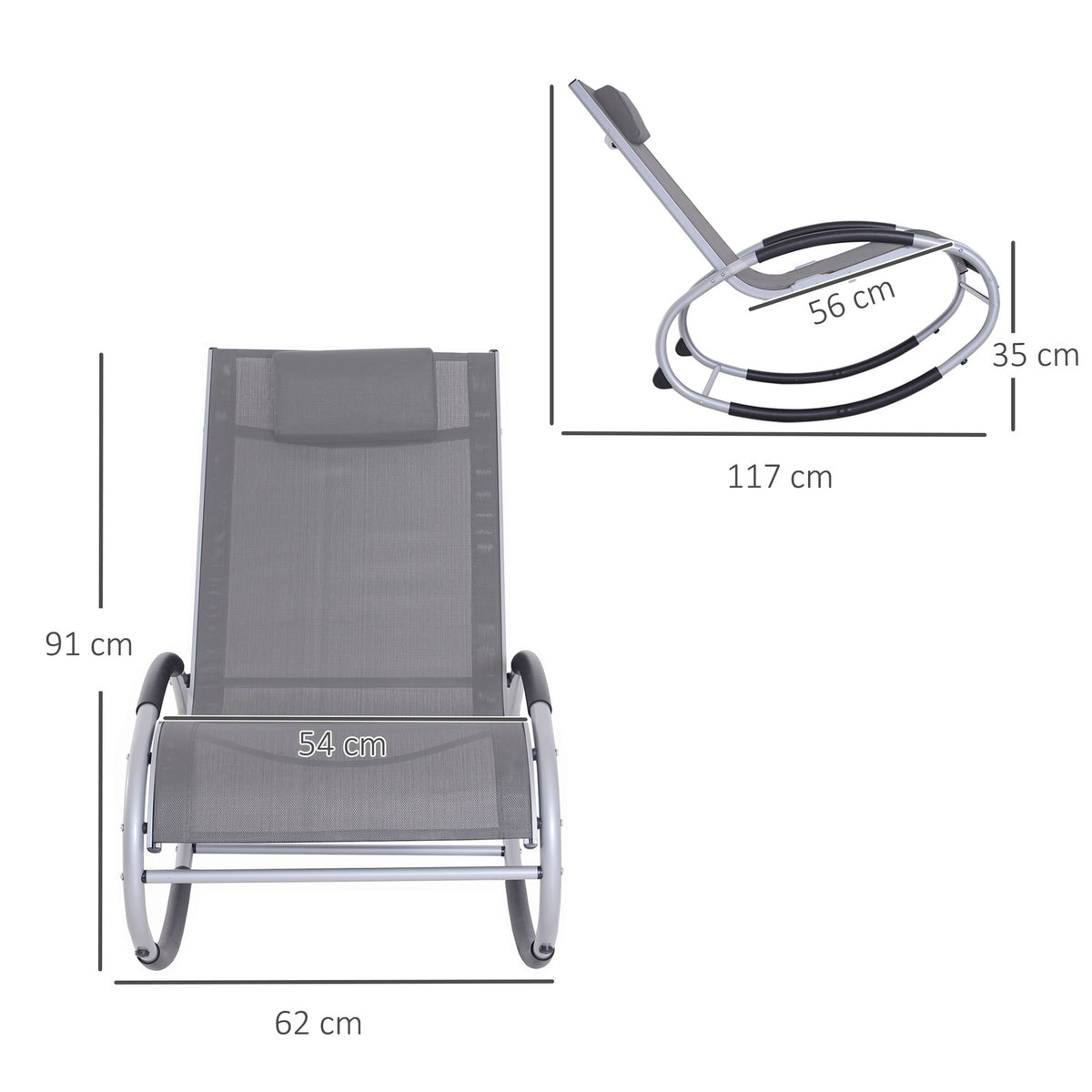 Rocking Chair, Garden Lounger, Swing Lounger With Pillow, Weatherproof, Aluminum + Text Line, Black, Up To 120 Kg, 120 X 61 X 88 Cm