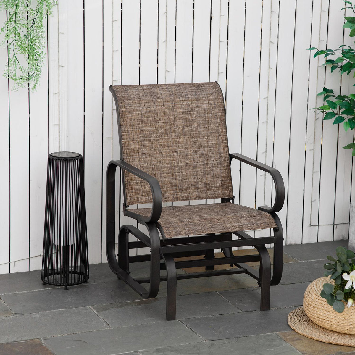 Rocking Chair Garden Relax Chair Garden Swing Steel Textline Brown 62X75X91.5Cm