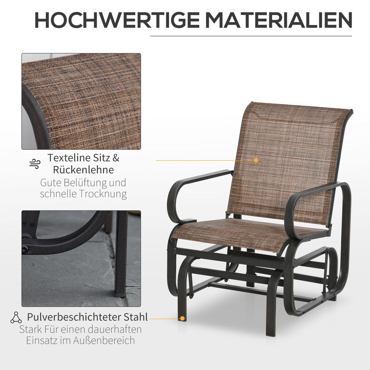 Rocking Chair Garden Relax Chair Garden Swing Steel Textline Brown 62X75X91.5Cm