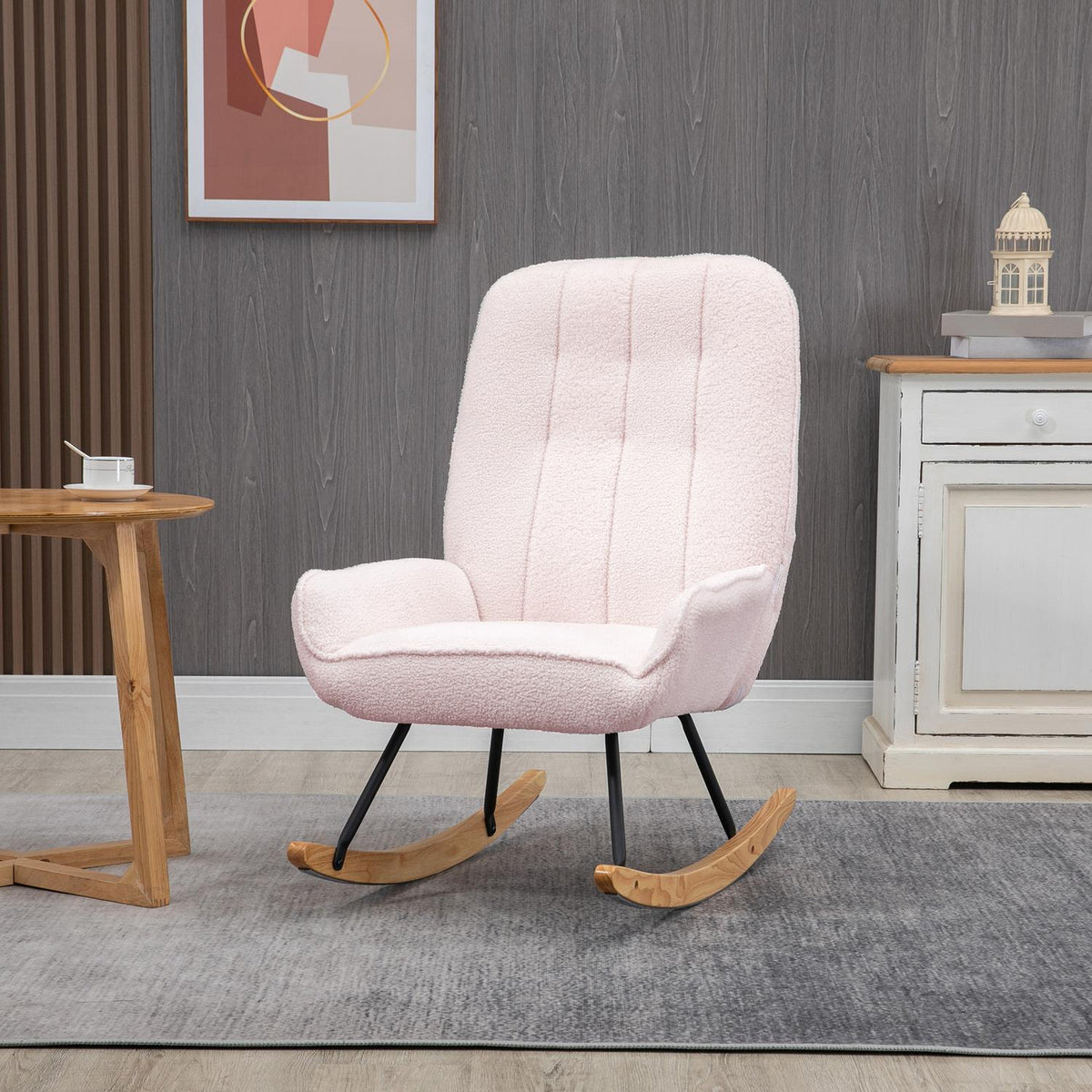 Rocking Chair Padded Relax Chair With Sherpa Fleece, Pink, Up To 150 Kg, Cozy Swing Chair, 63X95X97Cm